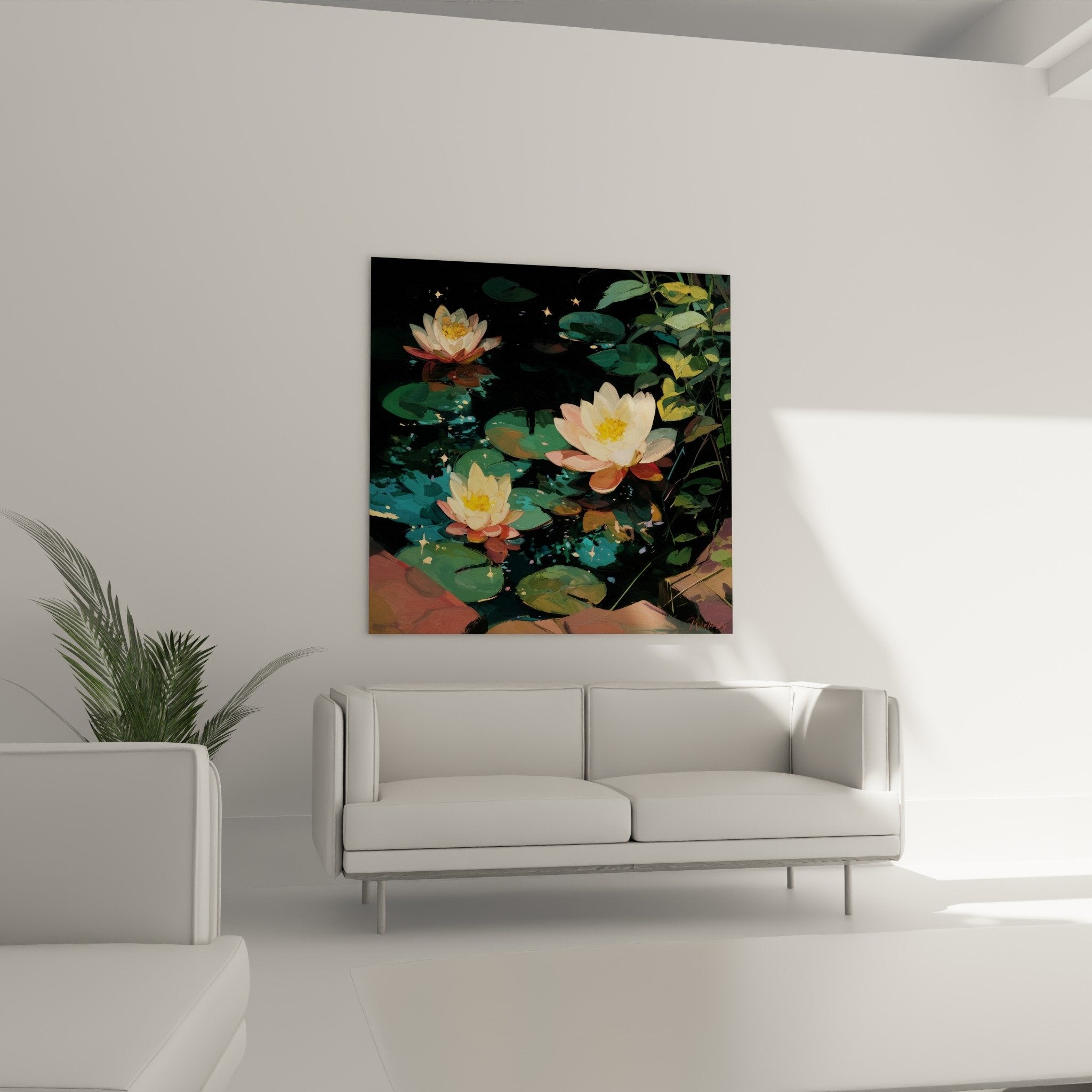 Close-up of pink water lily flower with delicate petals and golden heart - Detail from Water Lily Edition artwork