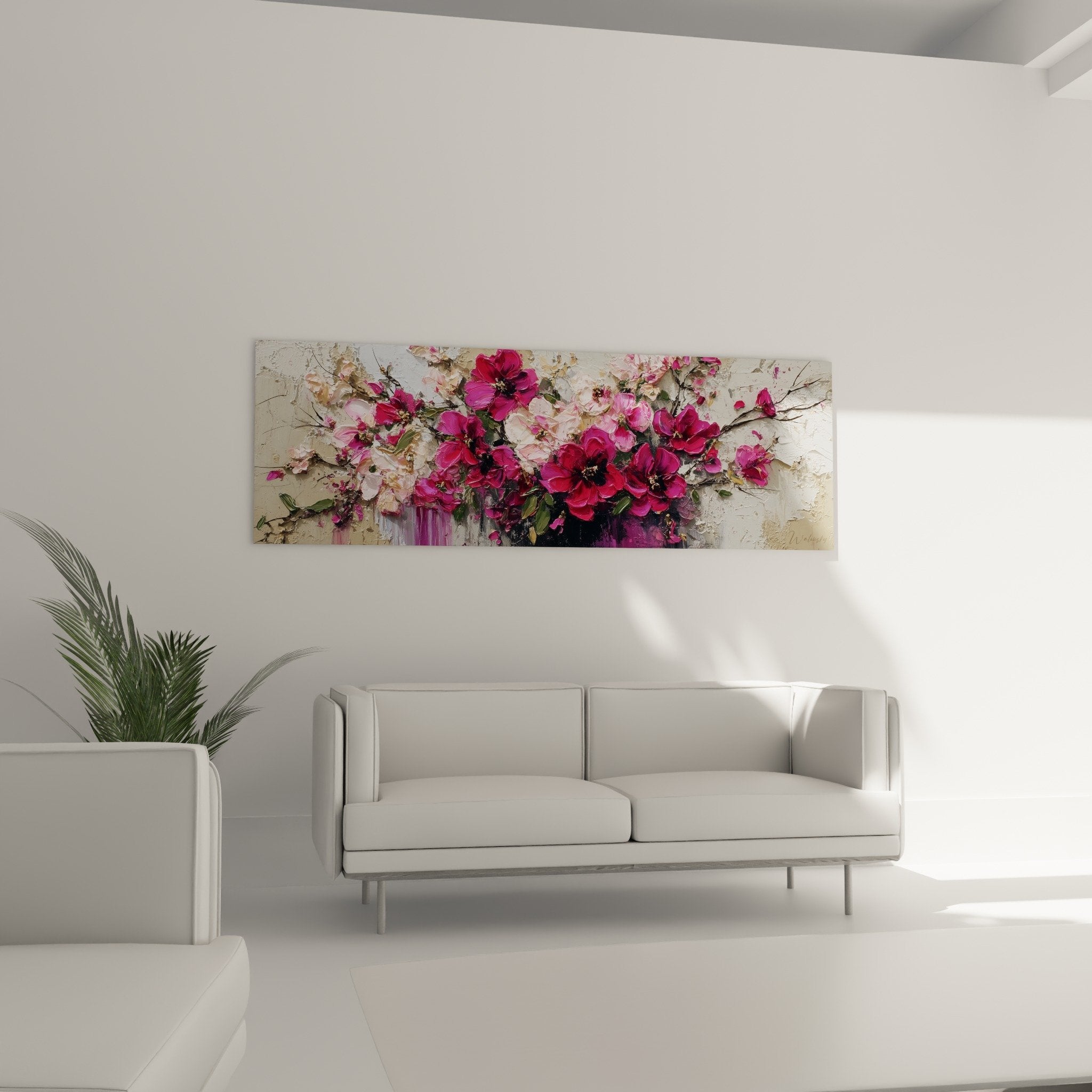 Detail peinture fleurs roses relief texture petales fuchsia matiere epaisse feng shui sud-est bois closeup