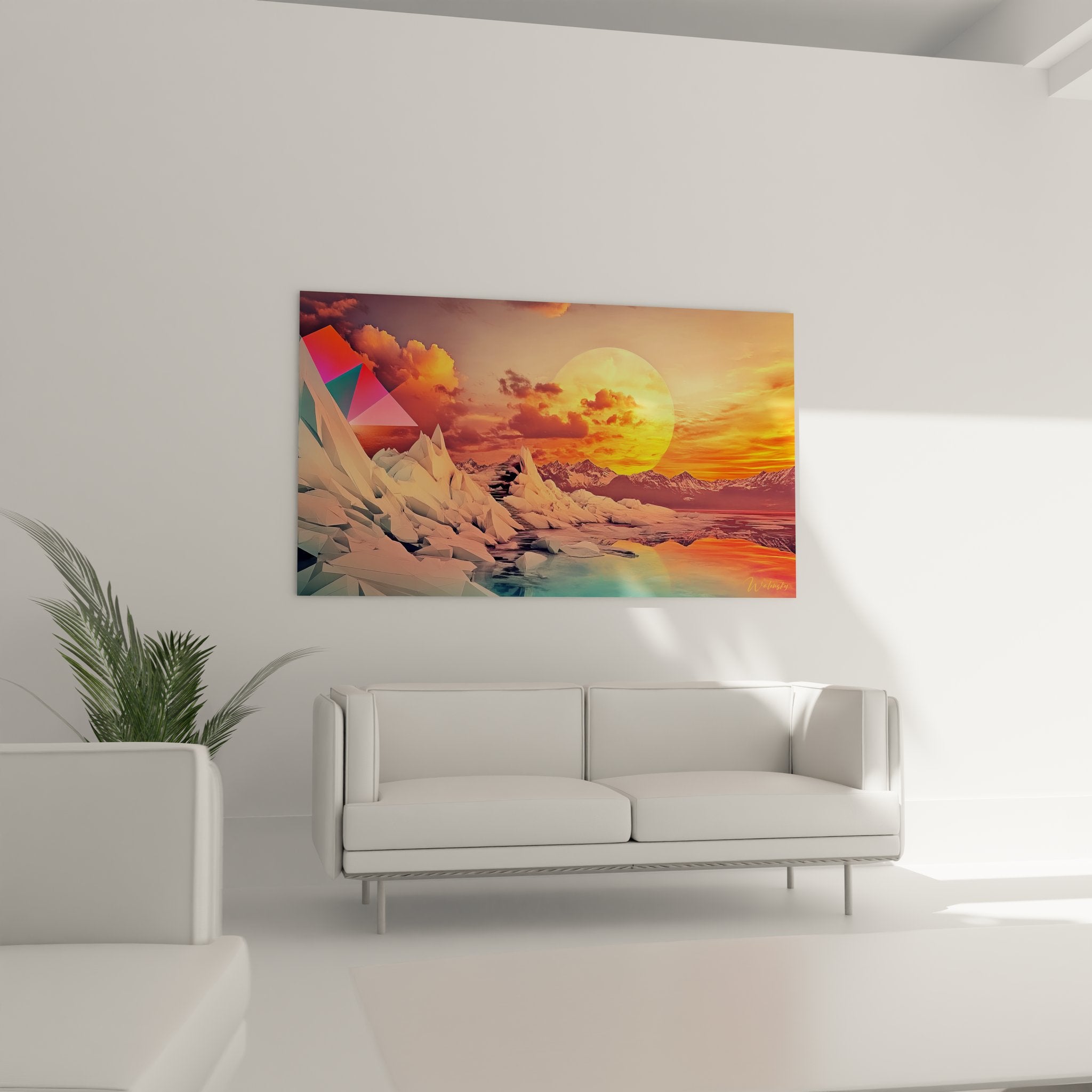 Gros plan détaillé des formations cristallines polygonales translucides du tableau paysage futuriste