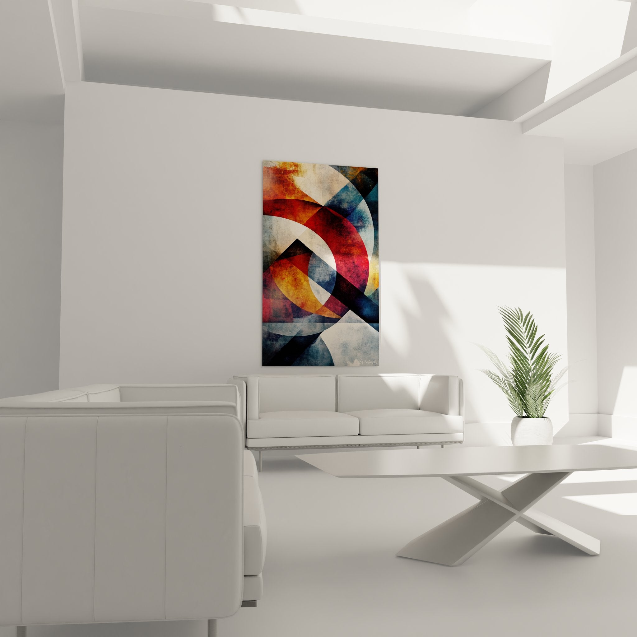 Gros plan sur les détails des formes géométriques circulaires du tableau abstrait moderne coloré