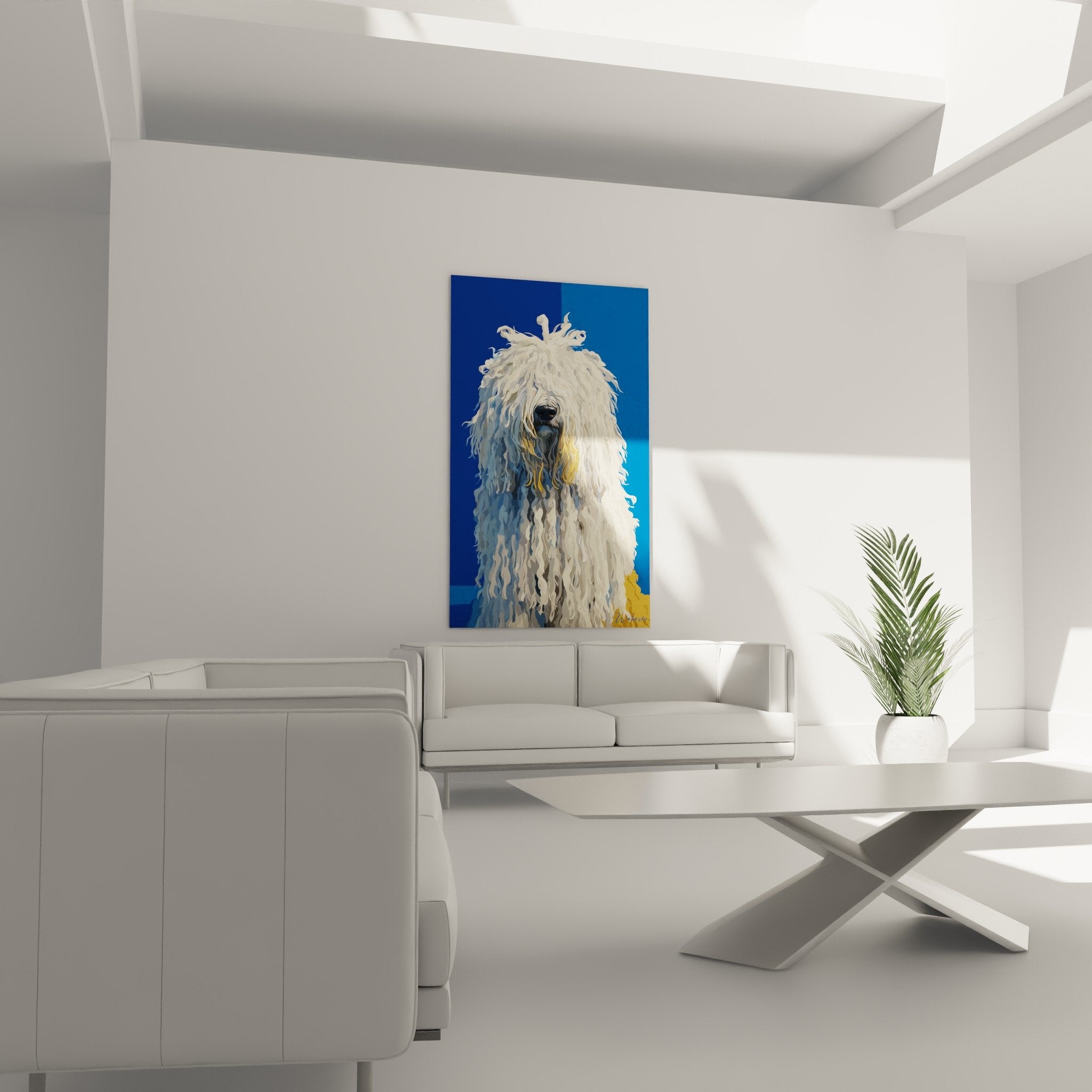 Primo piano dettagli texture pelo corde Komondor bianco pelliccia quadro artistico rendering realistico