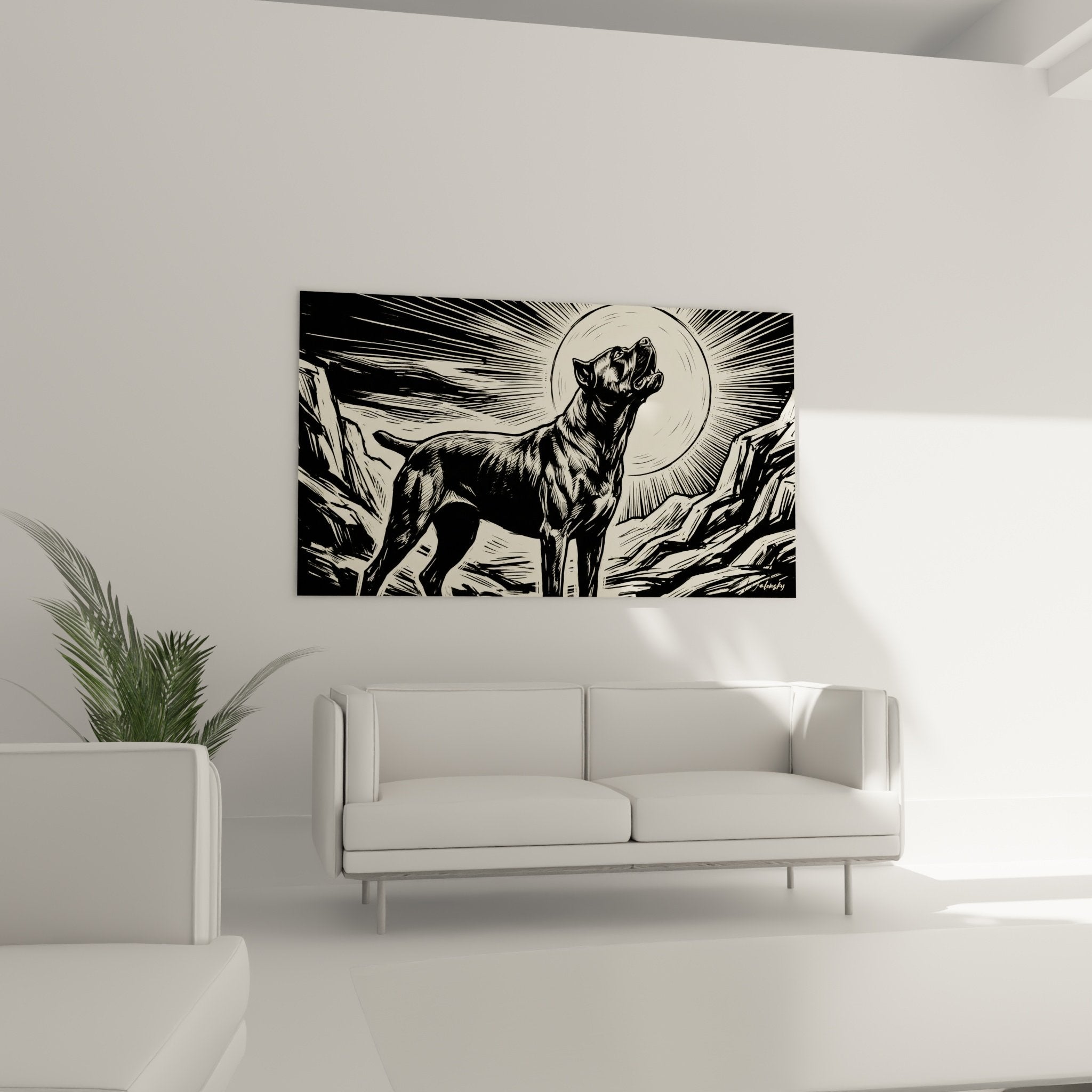 Detail gravure Cane Corso pelage noir traits expressifs technique hachures musculature puissante