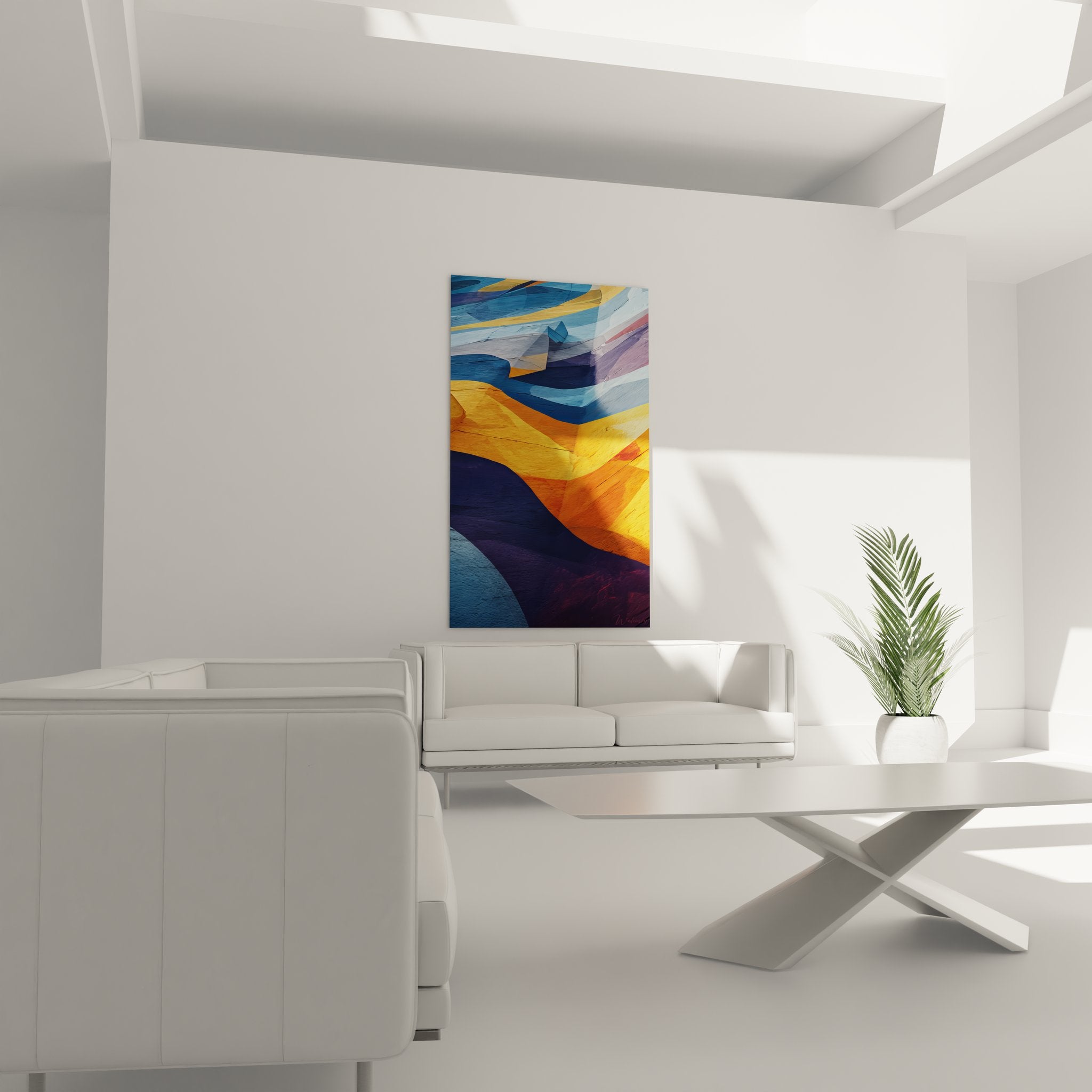 Détail gros plan tableau formes architecturales abstraites montrant textures et superpositions colorées