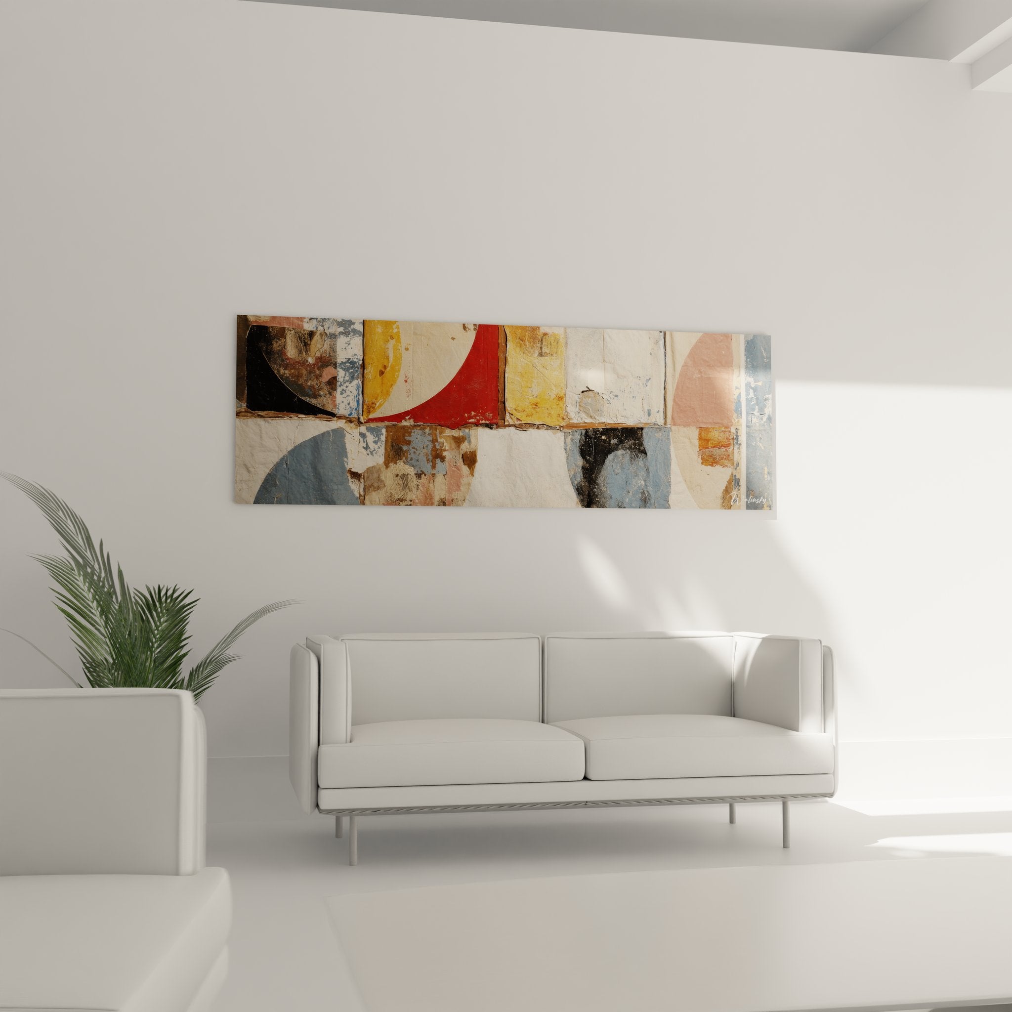 Gros plan détaillé des formes géométriques abstraites et textures du tableau moderne