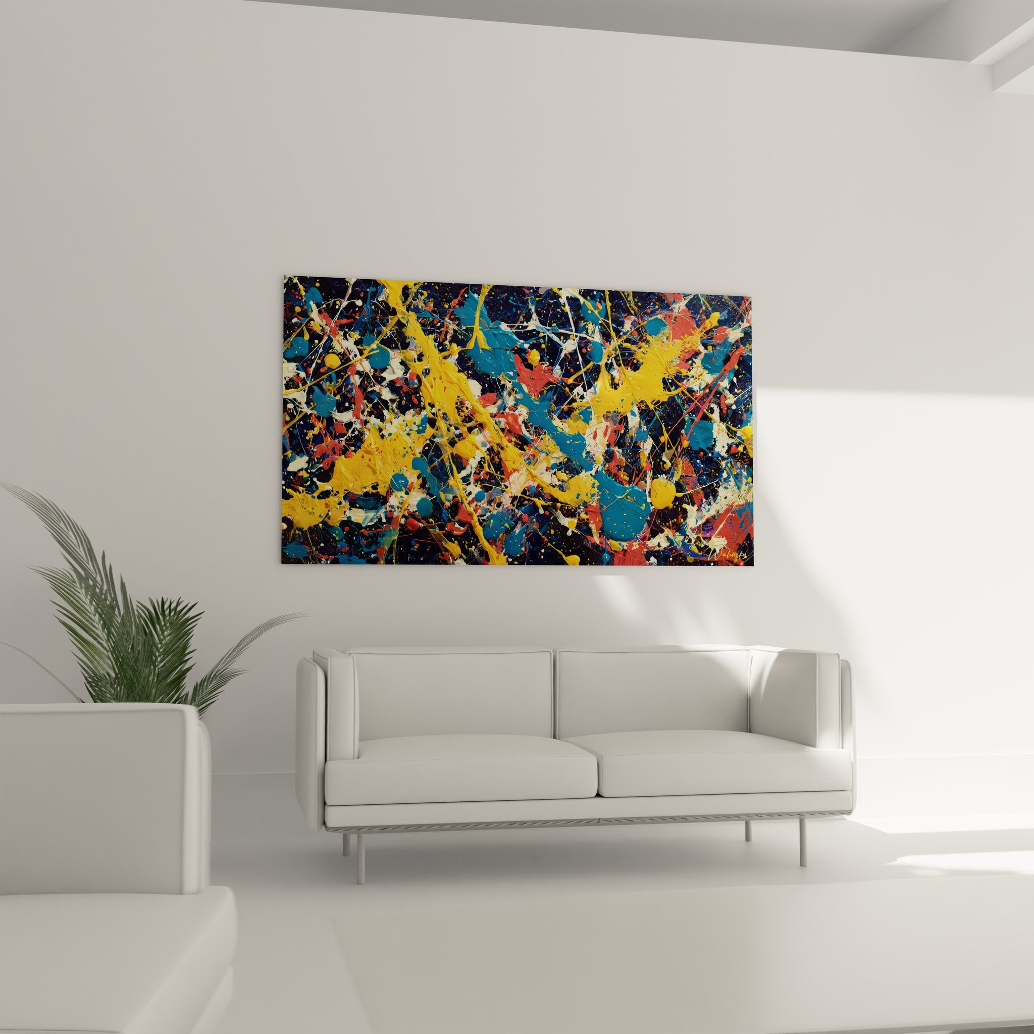 Gros plan détail tableau peinture abstraite éclaboussures multicolores texture artistique