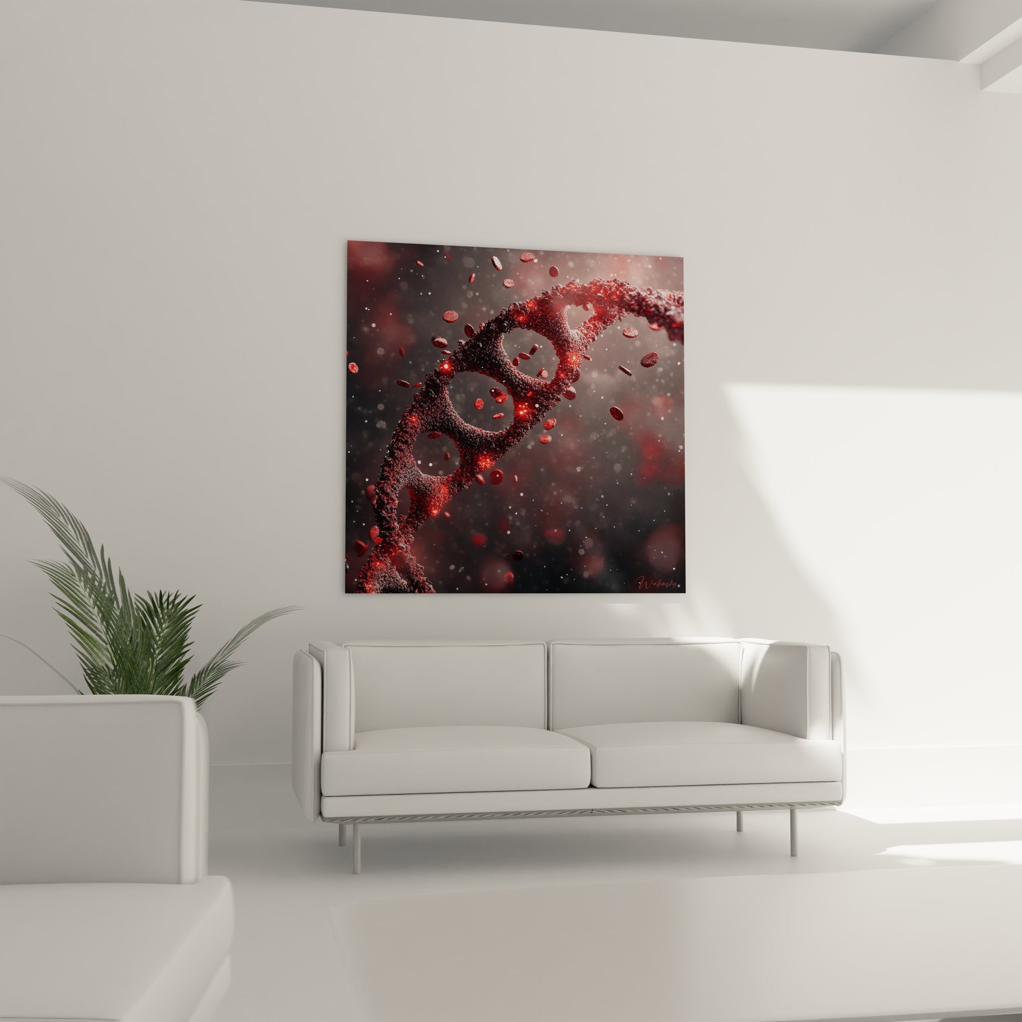 Gros plan détaillé hélice ADN rouge structure génétique art mural haute définition