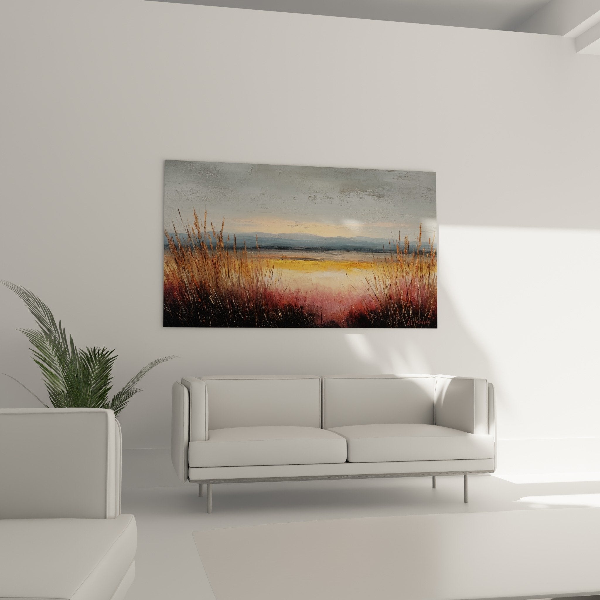 Detail golden grasses painting foreground texture wild grasses lakeside landscape painting