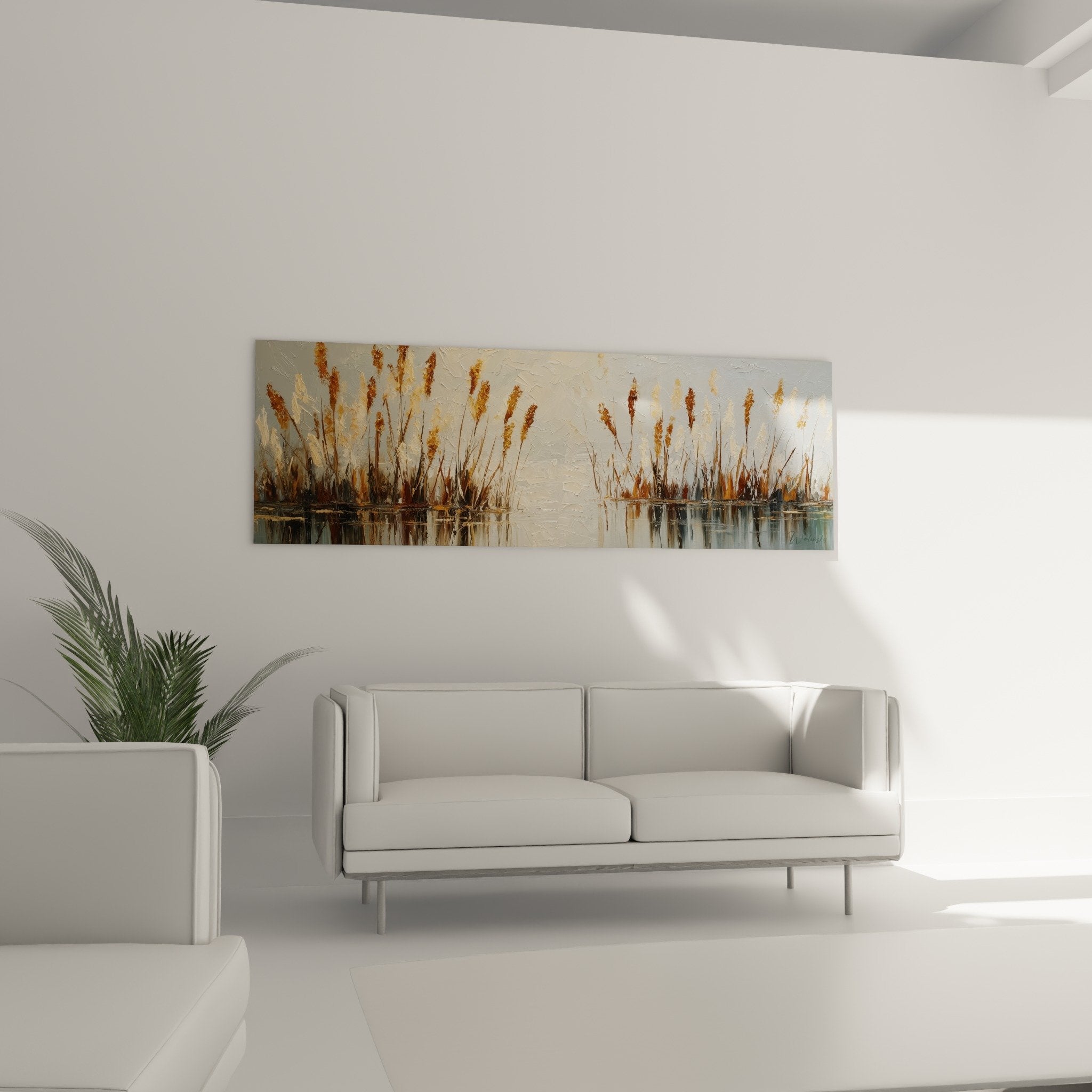 Detail peinture herbes dorees texture empâtement reflets aquatiques tons chauds ocre