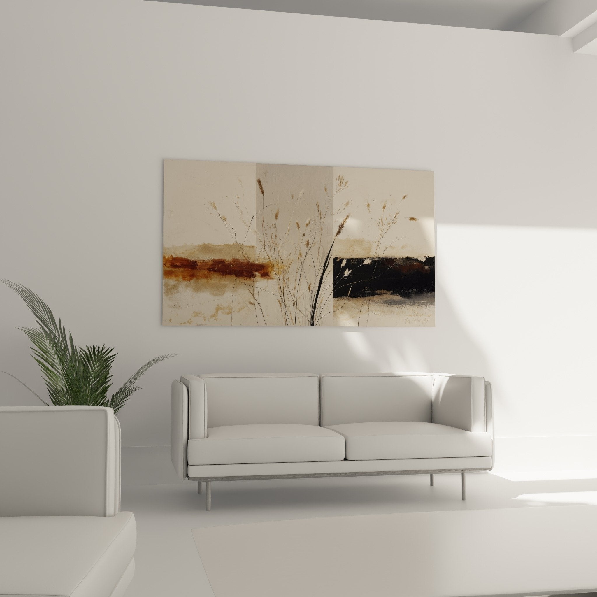 Wild grasses artwork detail beige sepia painting textured abstract impasto