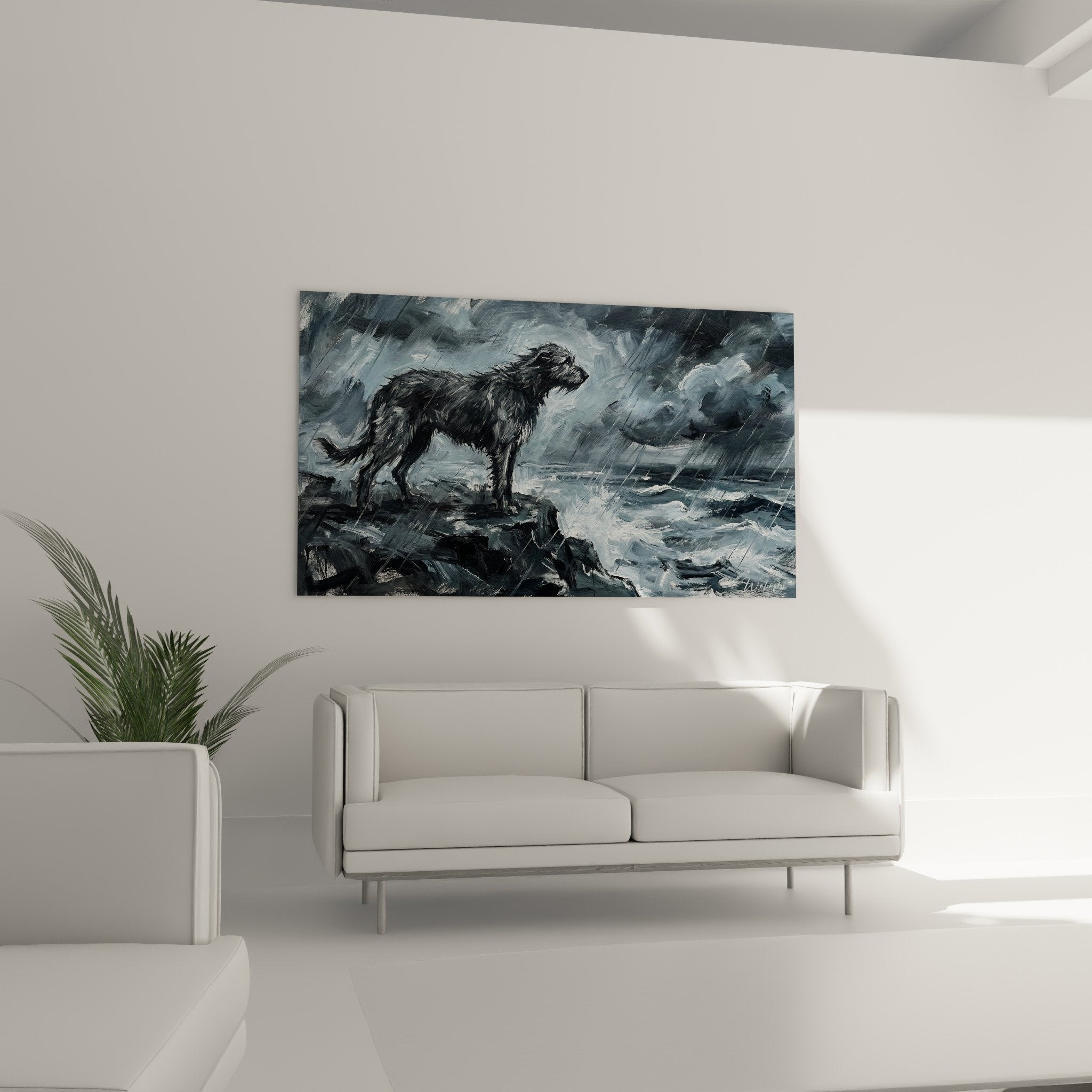 Detail peinture Irish Wolfhound gris texture coups pinceau fourrure art expressif technique gestuelle