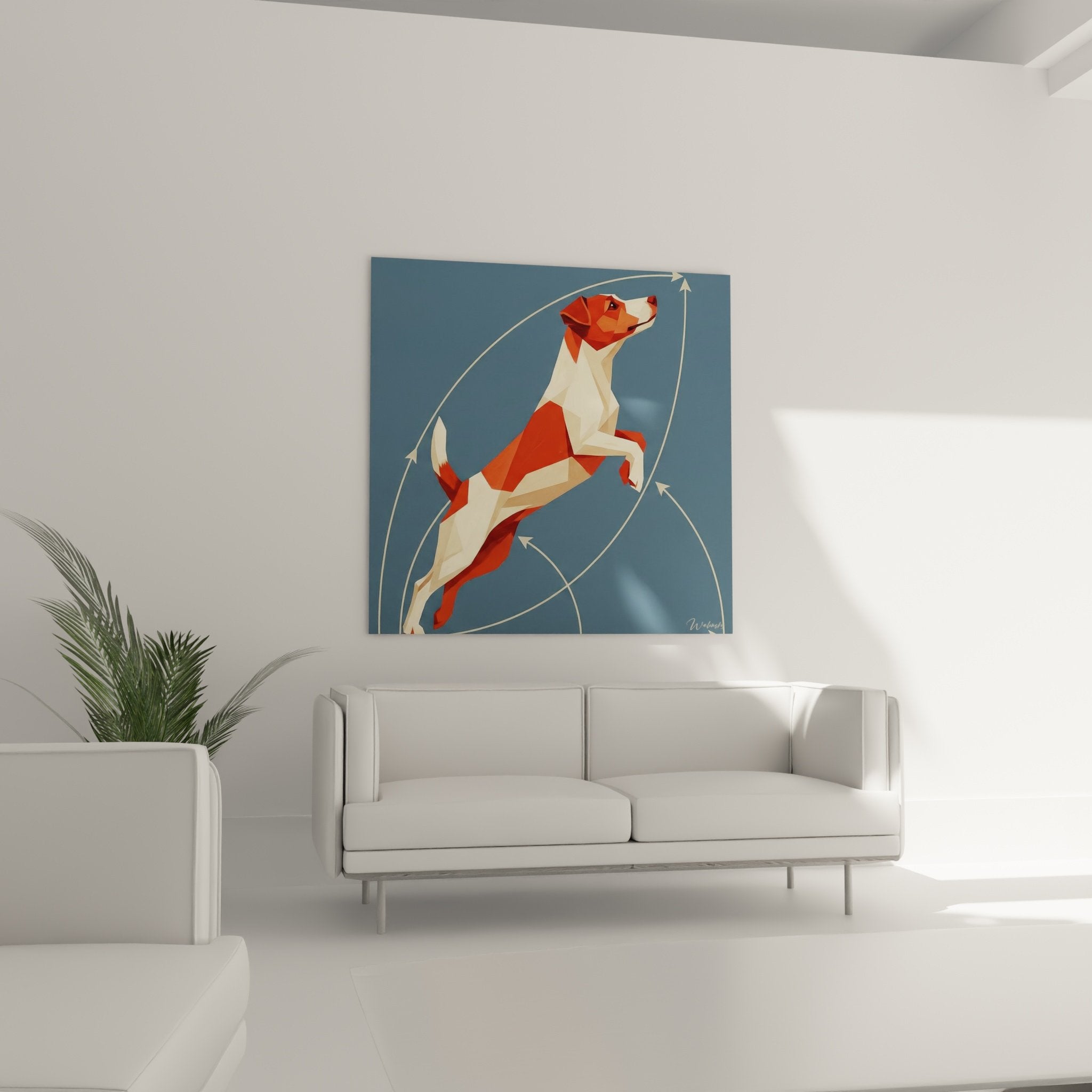 Jack Russell Terrier geometric faceted polygonal artwork red orange creamy white modern texture detail