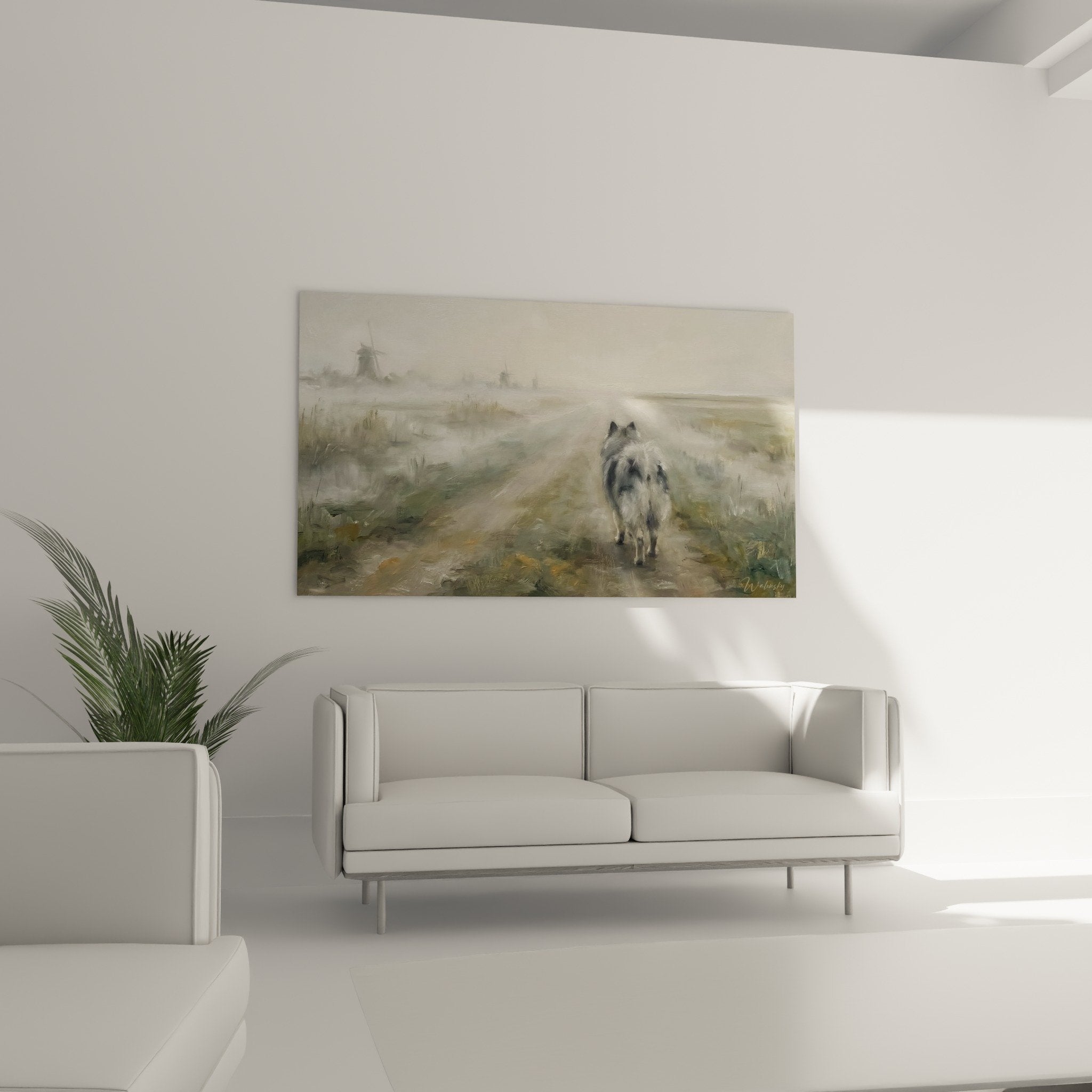 Detail peinture Keeshond technique impressionniste palette nacree empâtements subtils