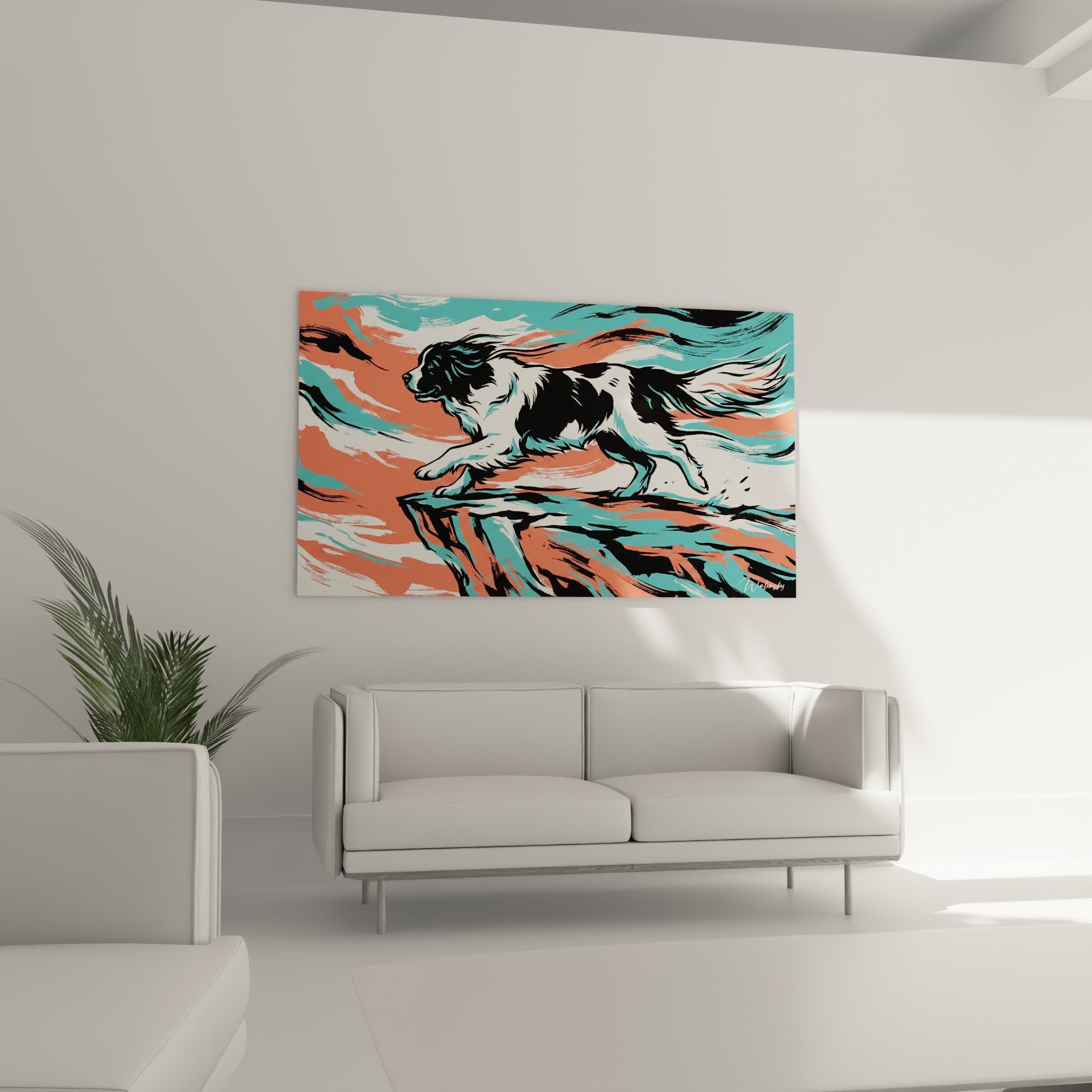 expressionist landseer painting detail dynamic brushstrokes turquoise coral colors