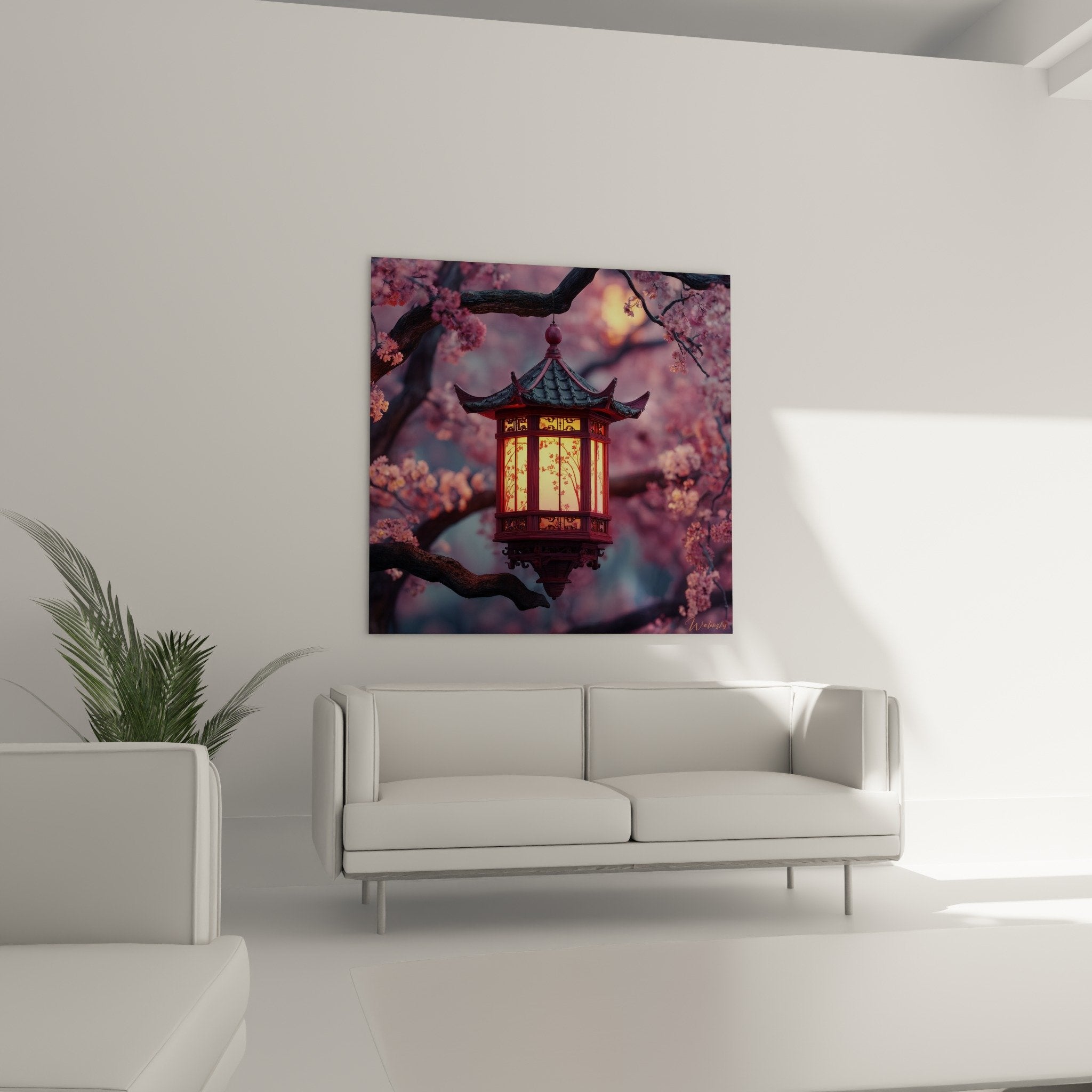 detail lanterne traditionnelle japonaise toit tuiles panneaux floraux lumiere doree artisanat oriental
