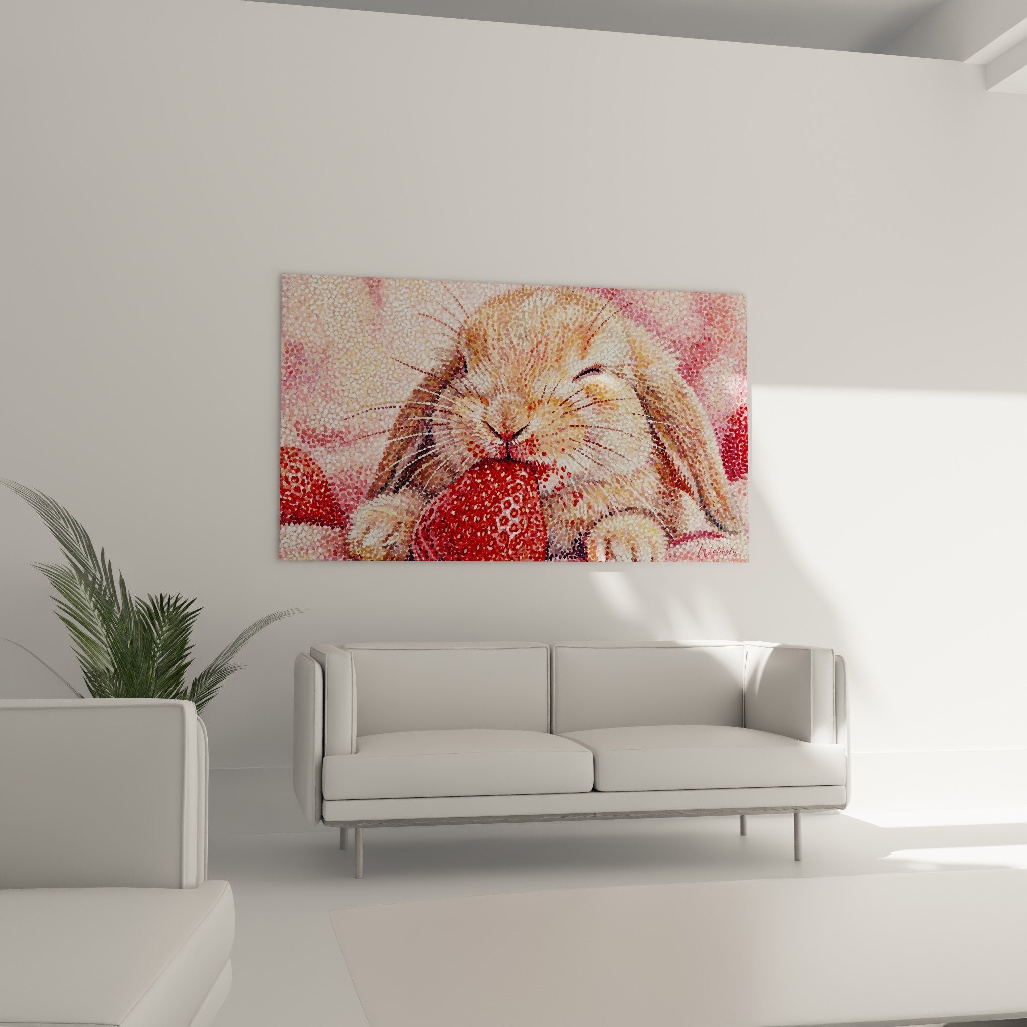 Gros plan technique pointilliste lapin roux fraise texture pelage tons roses detail