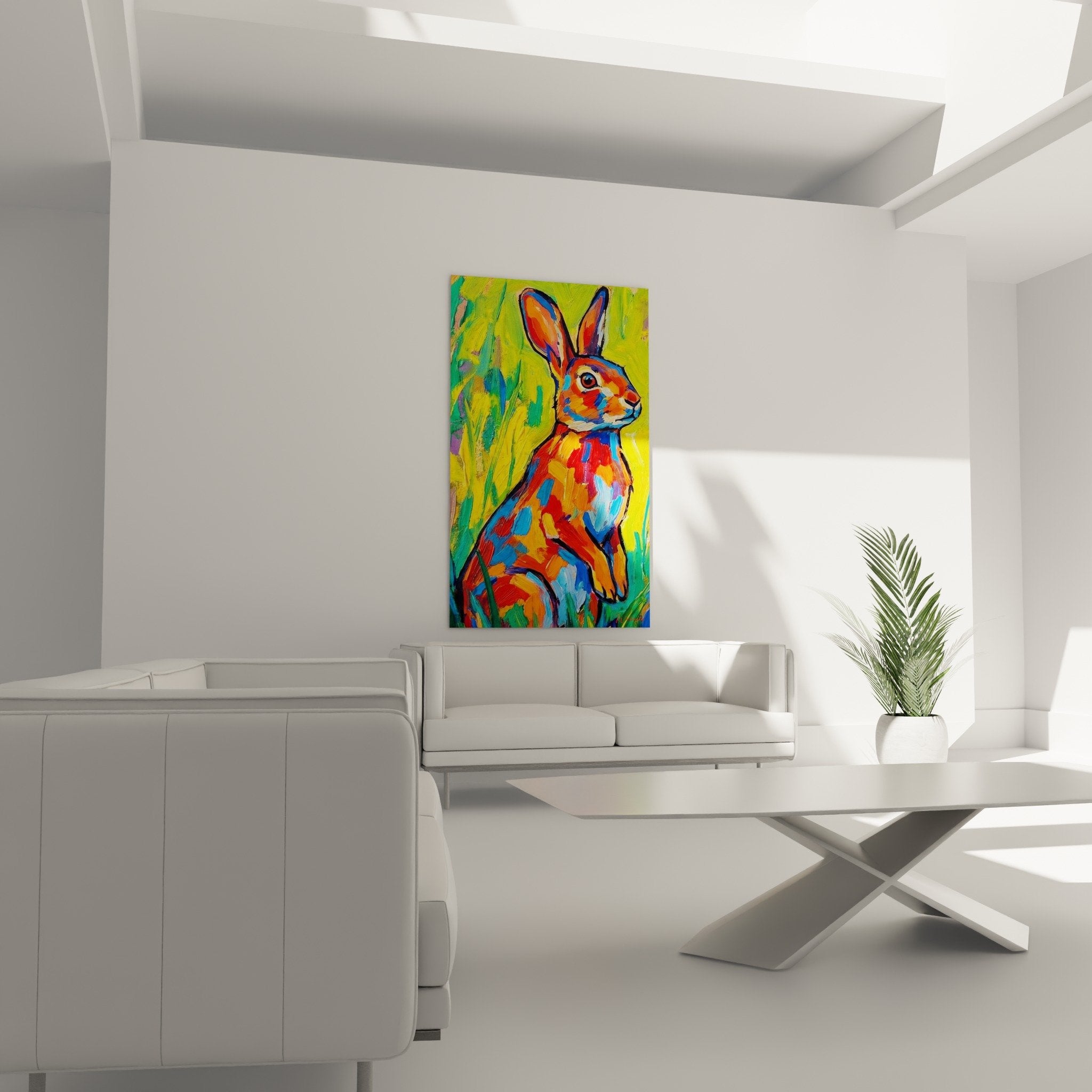 Rabbit detail painting vibrant colors orange red blue expressionist art modern