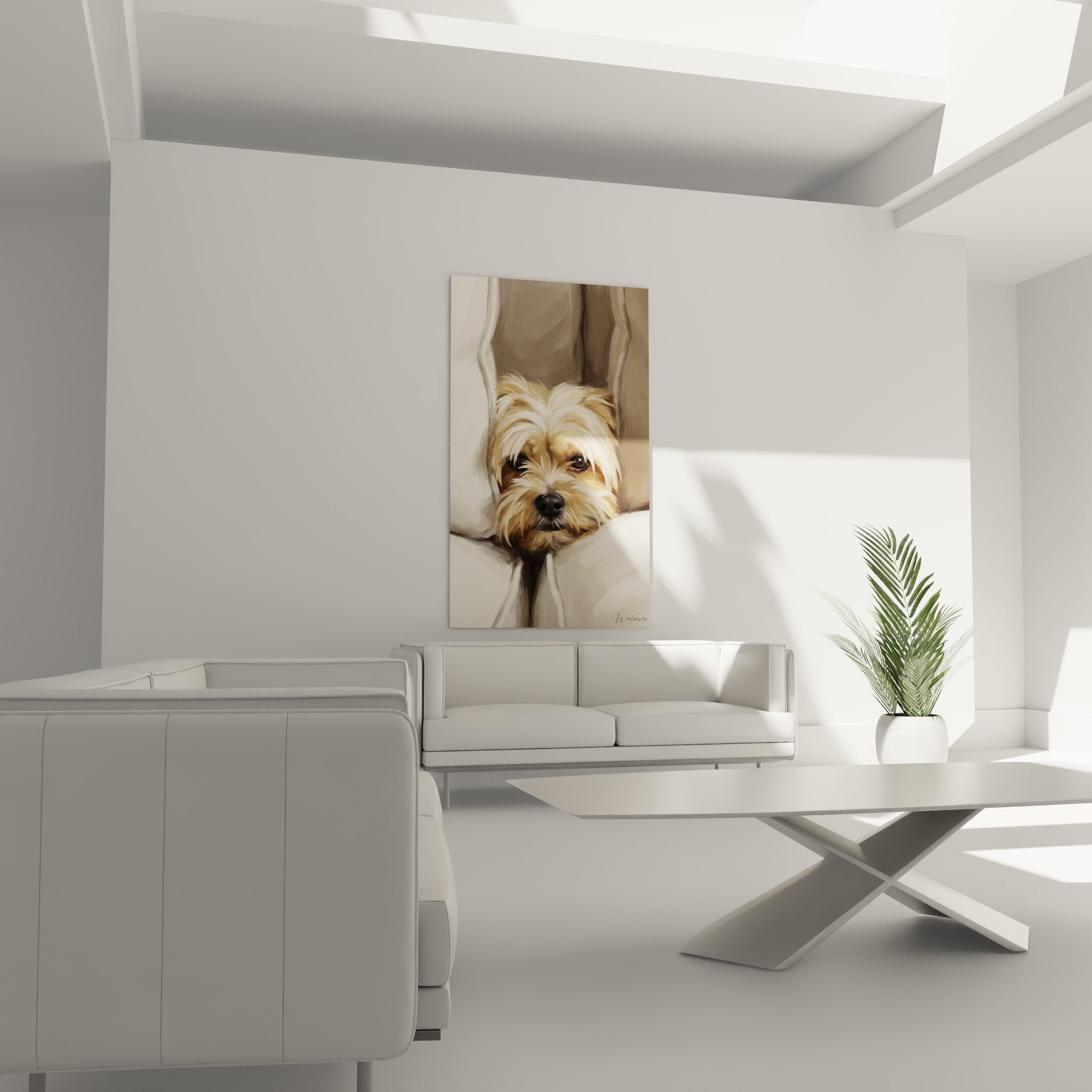 Gros plan Lhassa Apso pelage doré soyeux details artistiques peinture realiste art animalier qualite