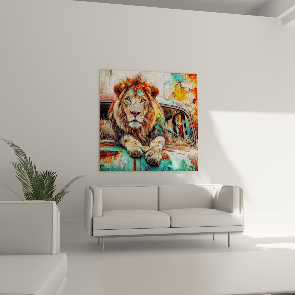 Detail criniere lion doree ambre yeux penetrants texture fourrure realiste art animalier