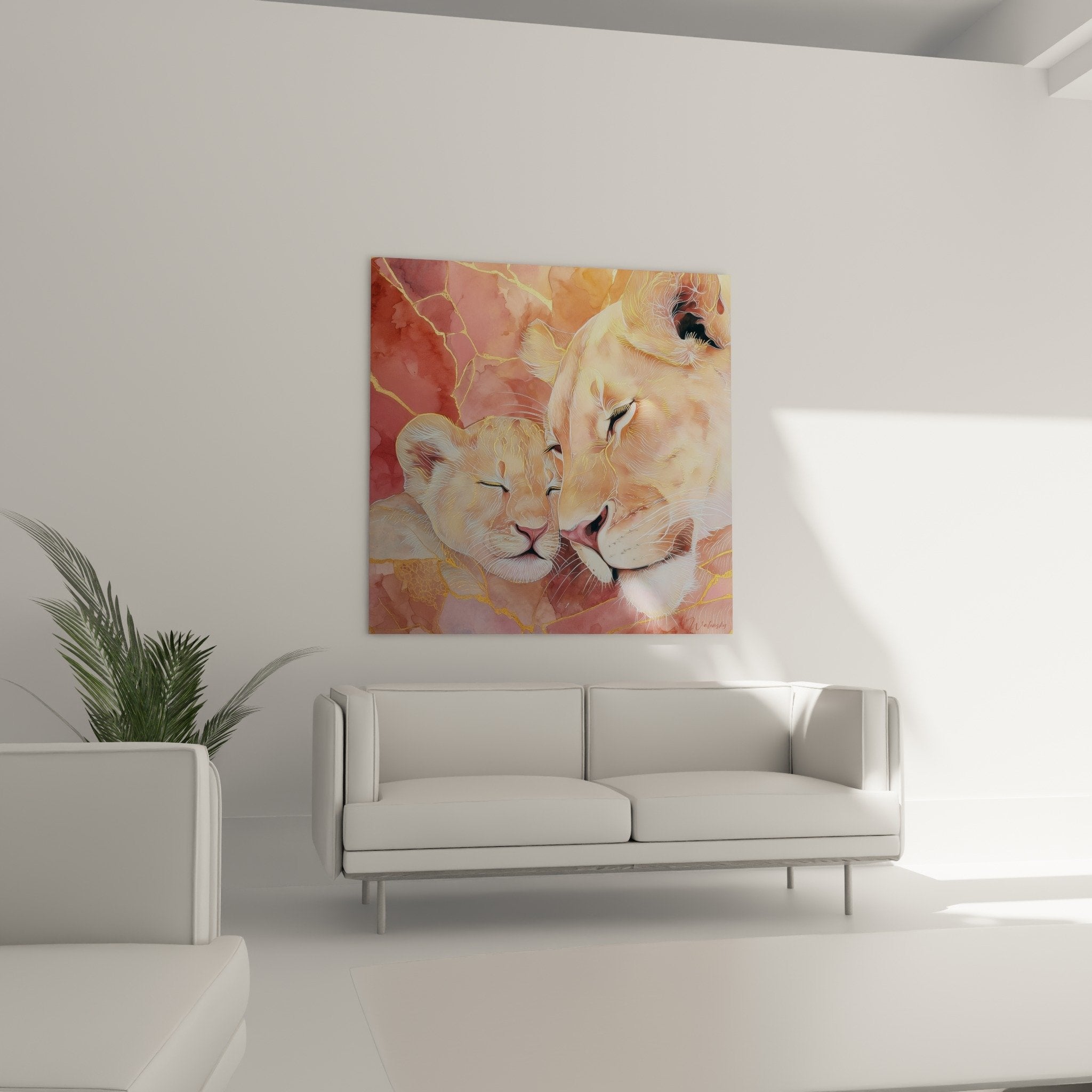 Détail lion lionne museaux tendres veines dorées kintsugi art animalier