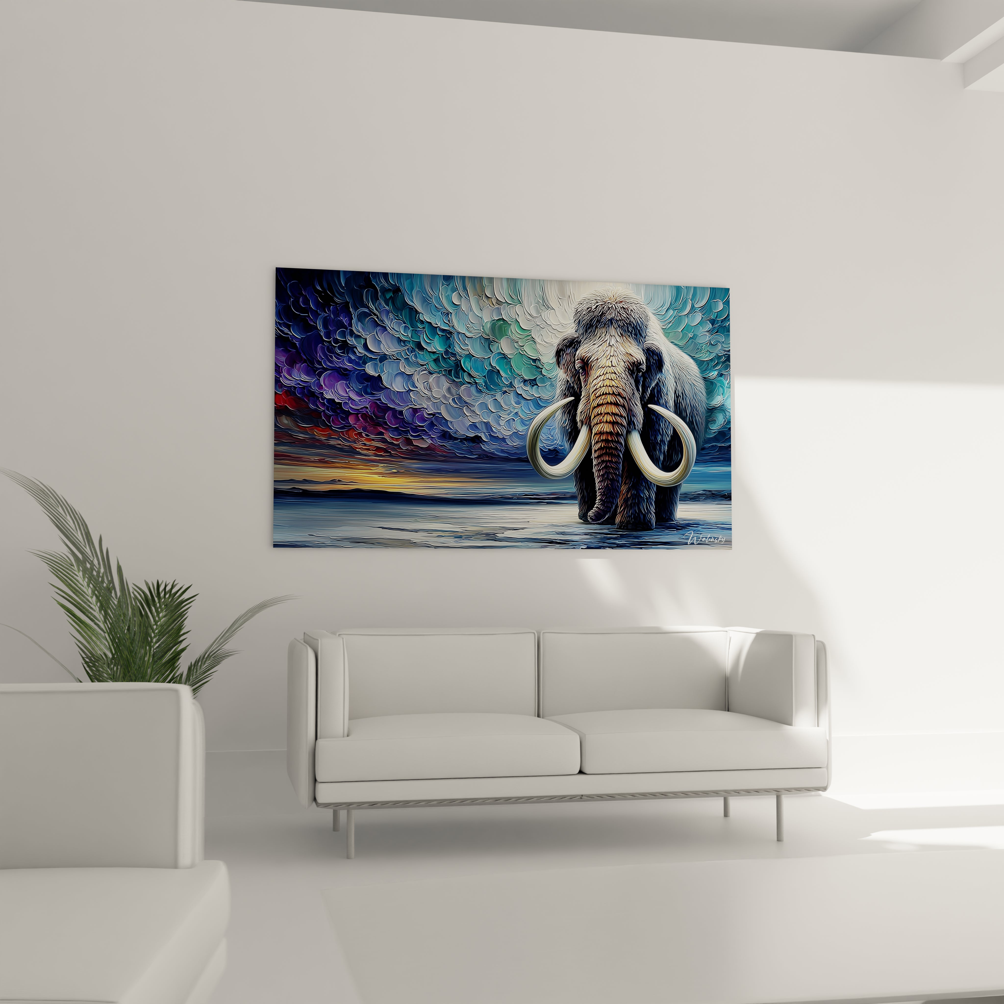 Détail rapproché mammouth laineux avec défenses d'ivoire et fourrure brune texturée réaliste