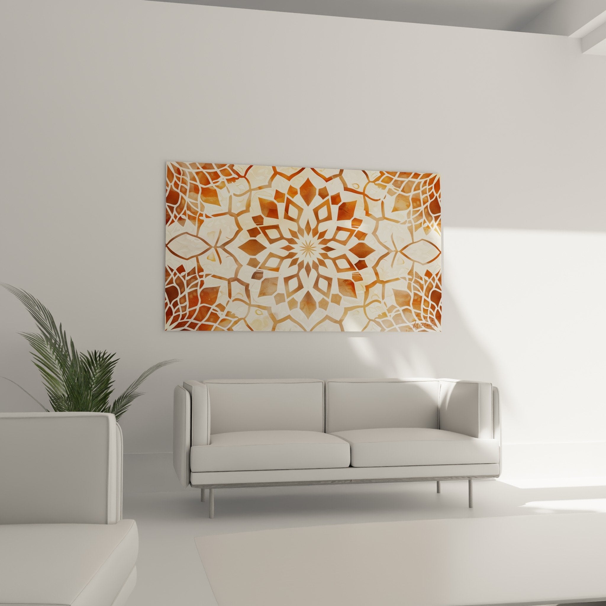 Détail mandala géométrique art islamique motifs entrelacs losanges tons cuivre ocre