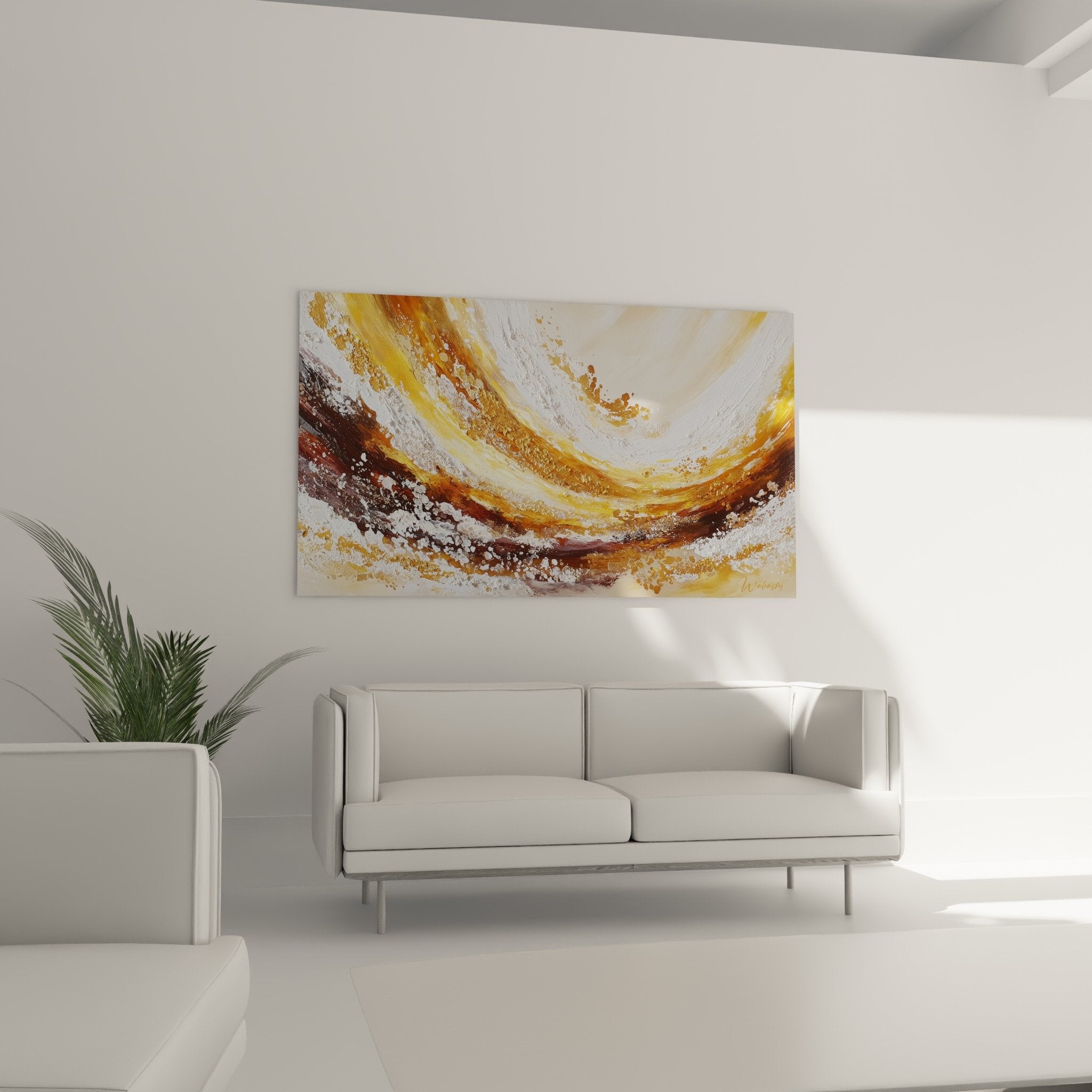 Detail tableau marbre abstrait texture doree blanche projections organiques spirale mouvement