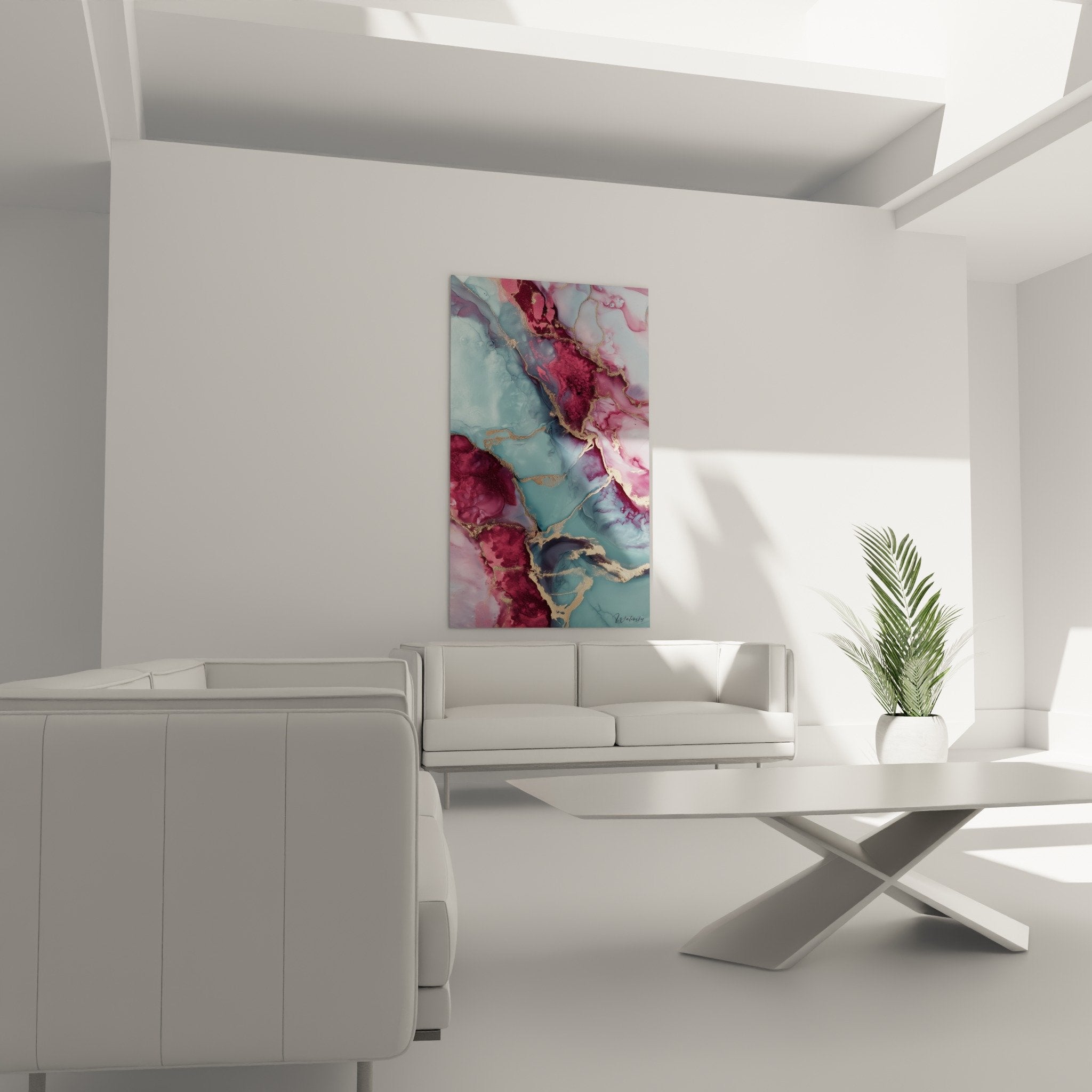 Gros plan tableau marbre abstrait detail veines dorees nuances turquoise bordeaux texture fluide