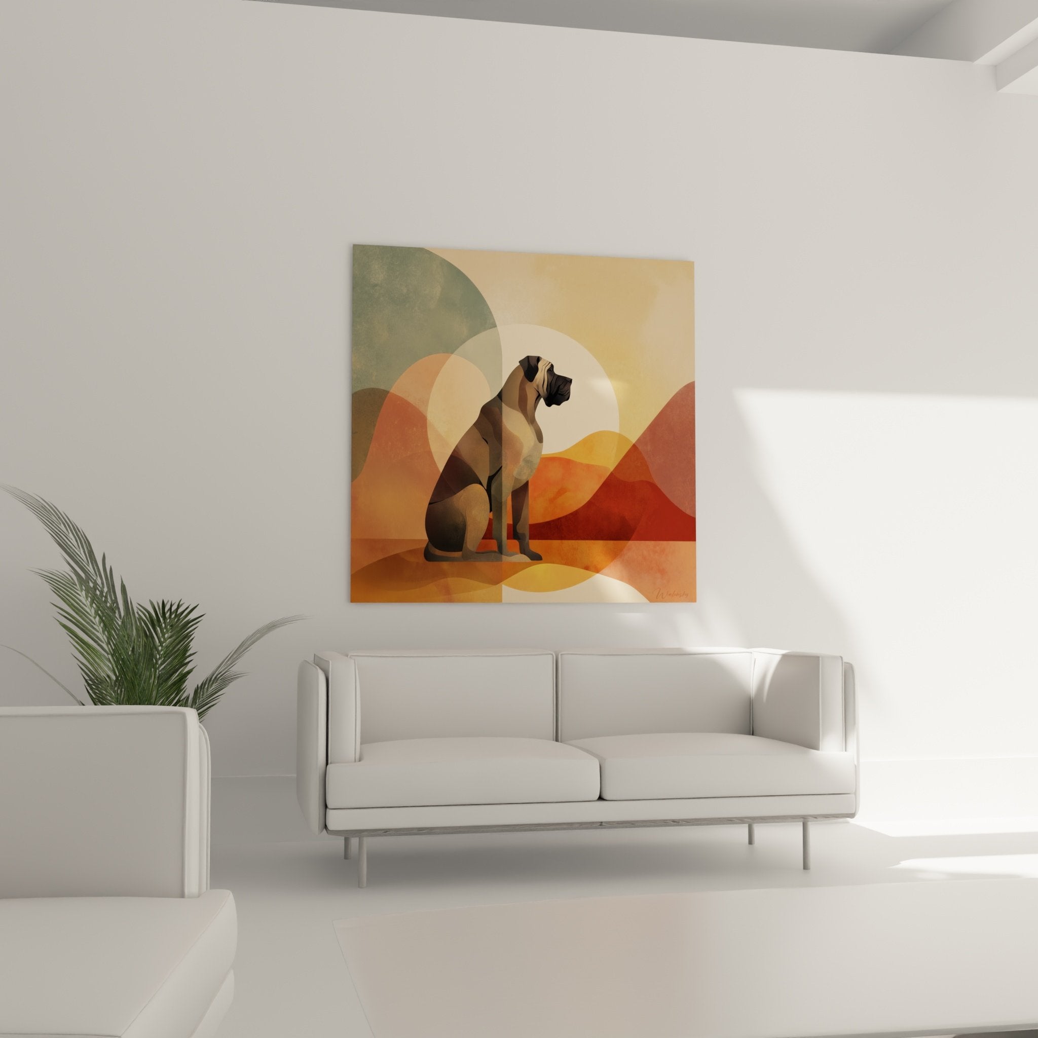 Détail rapproché mastiff anglais polygonal facettes colorées orange brun style artistique moderne