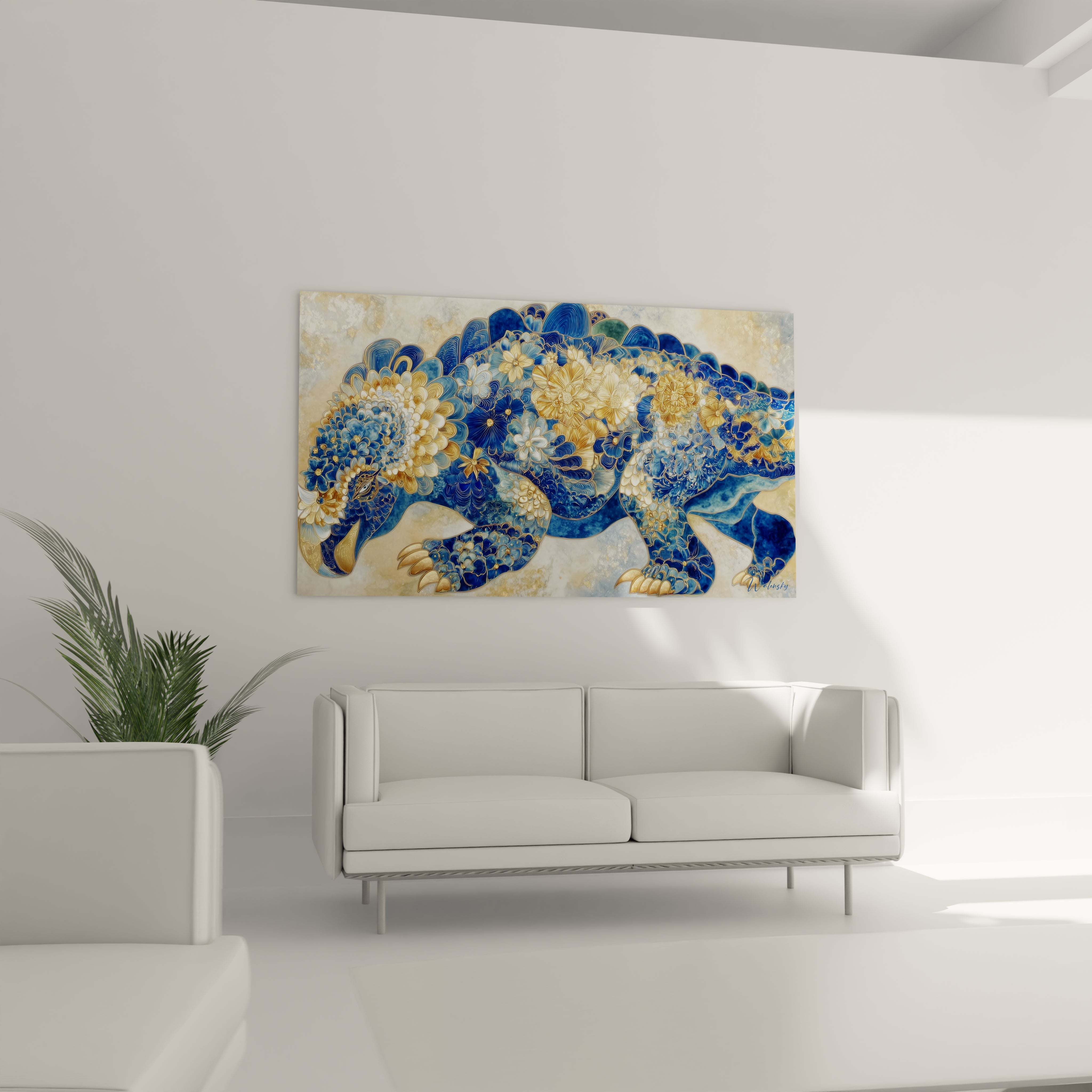 Détail gros plan motifs floraux dorés sur éléphant ornemental, art décoratif oriental raffiné