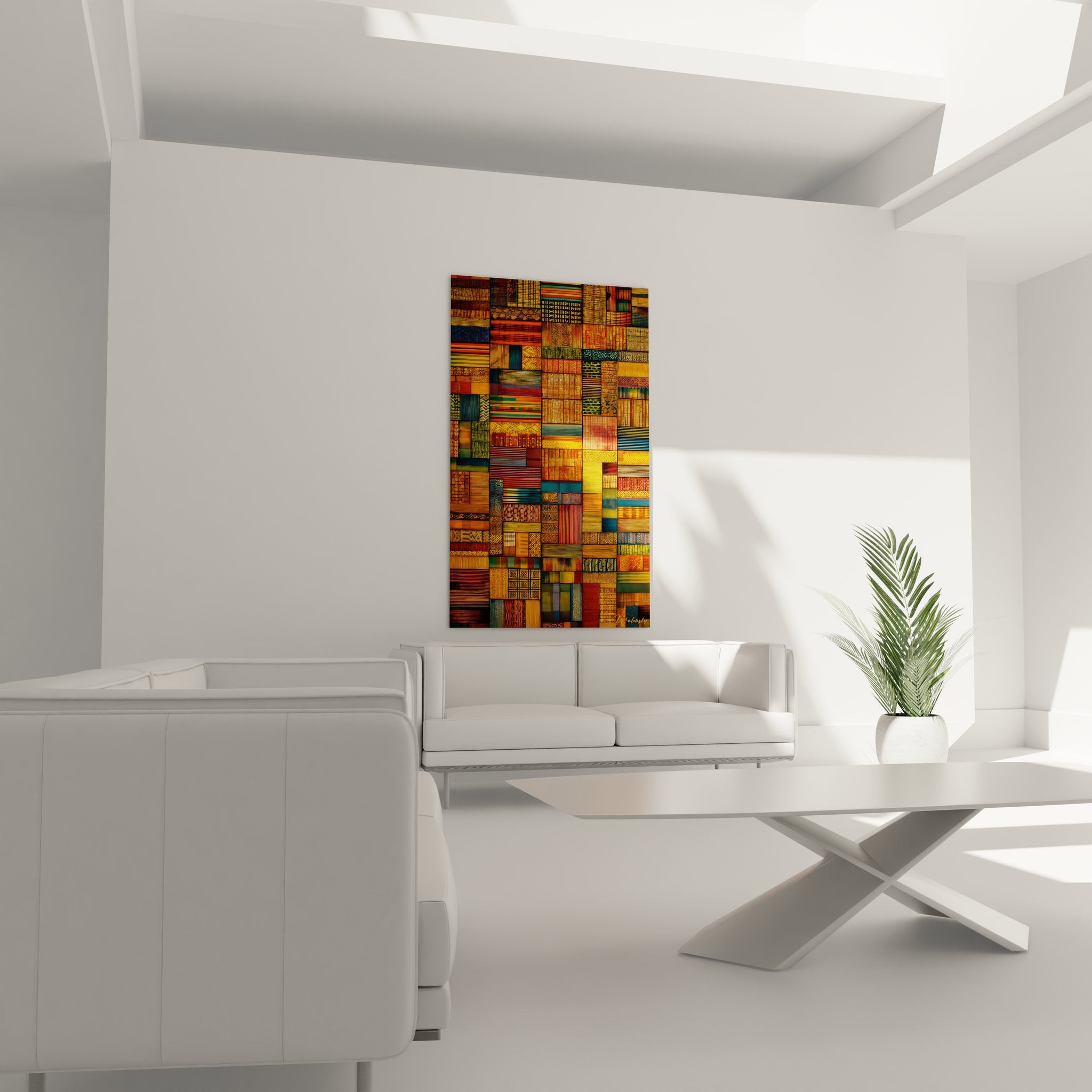 Gros plan motifs géométriques africains détail patterns tribaux colorés textile traditionnel