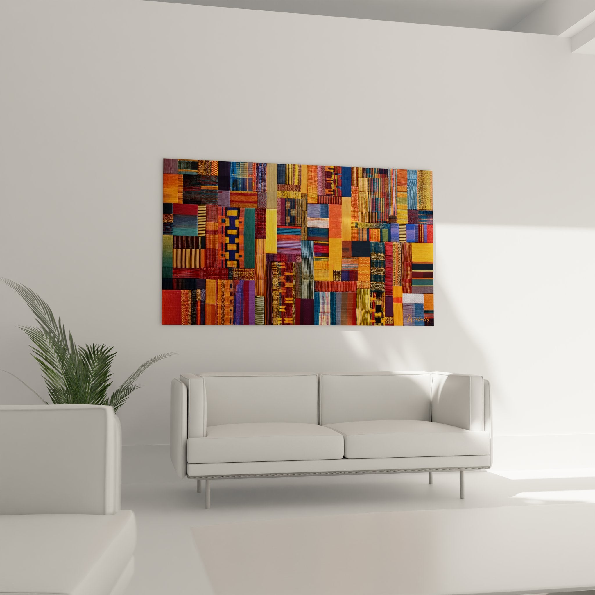 Gros plan détails motifs géométriques tissus africains traditionnels patchwork