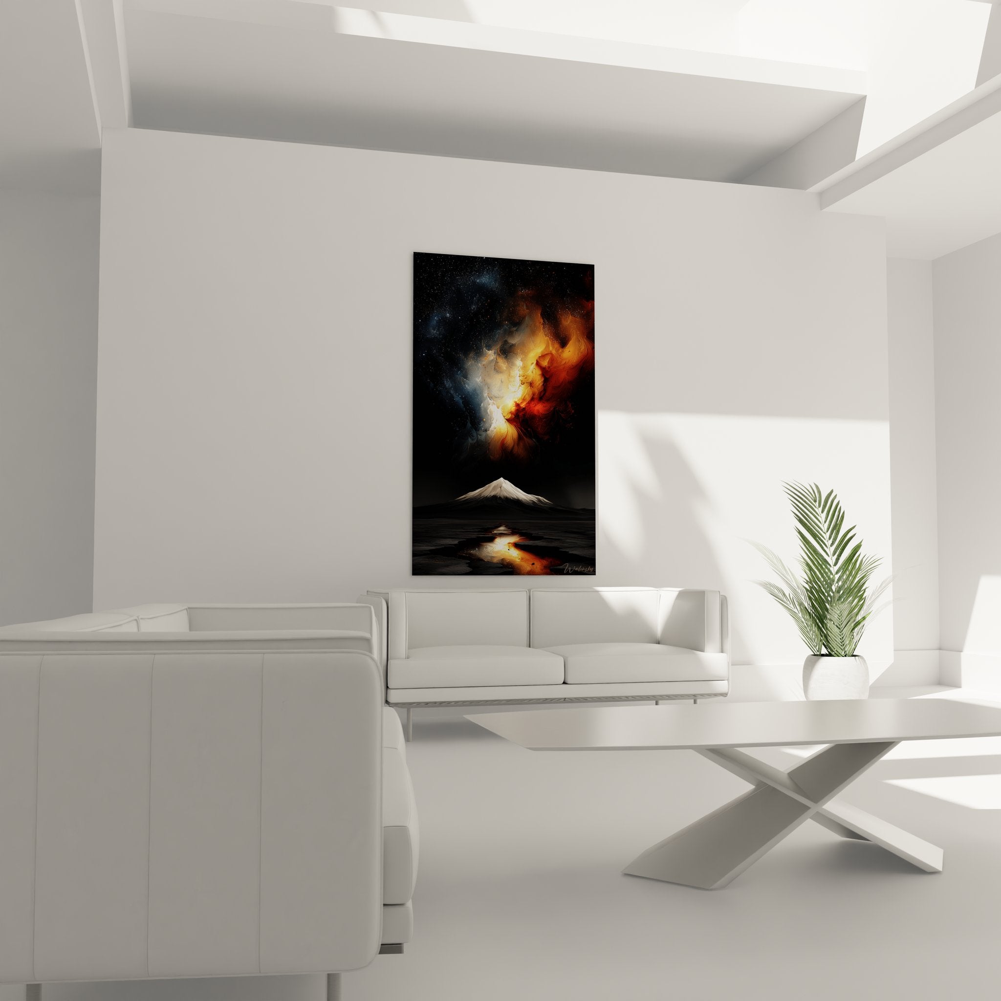 Détail gros plan nébuleuse orange et étoiles du tableau mural montagne cosmique