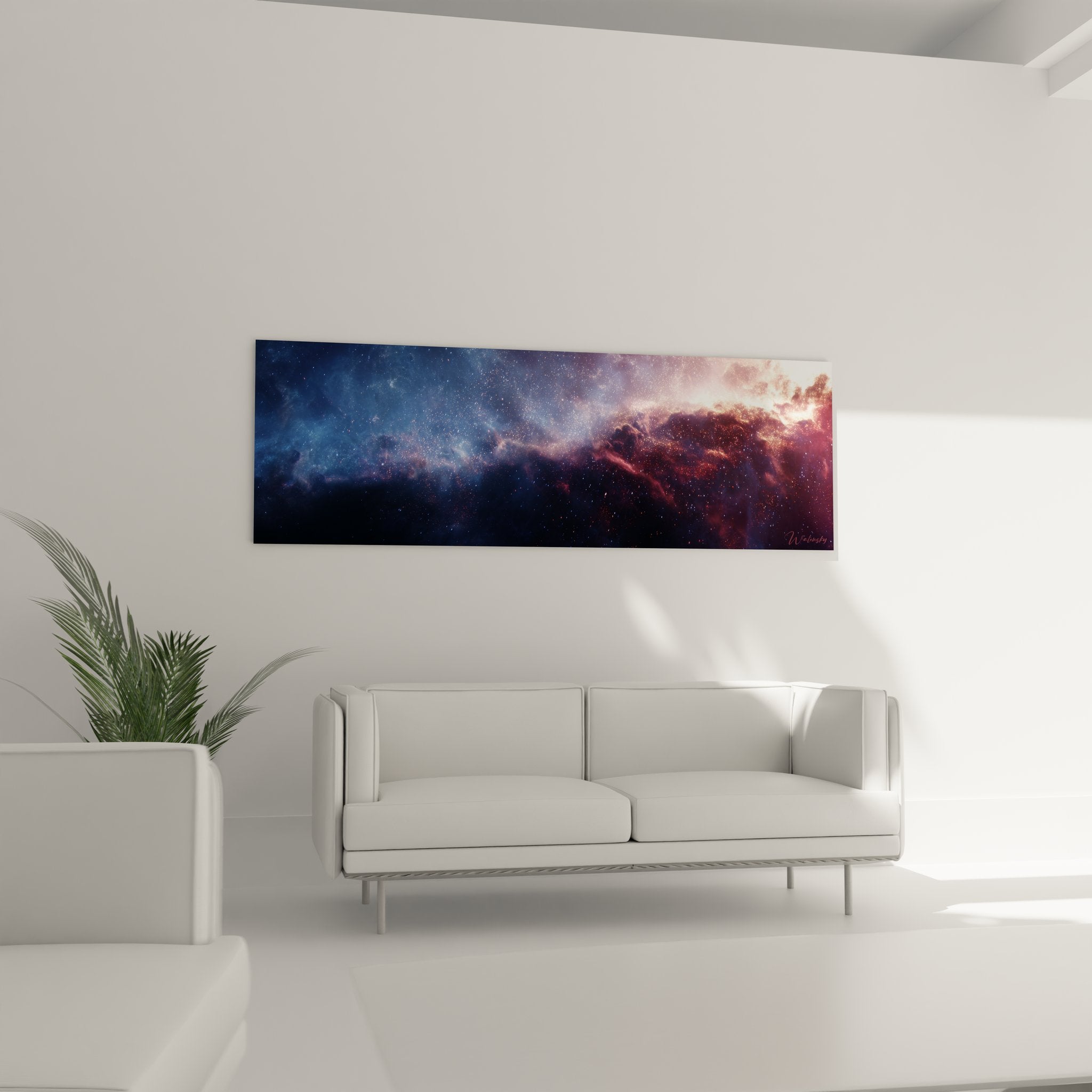 Détail nébuleuses colorées et étoiles du tableau paysage cosmique - art spatial mural