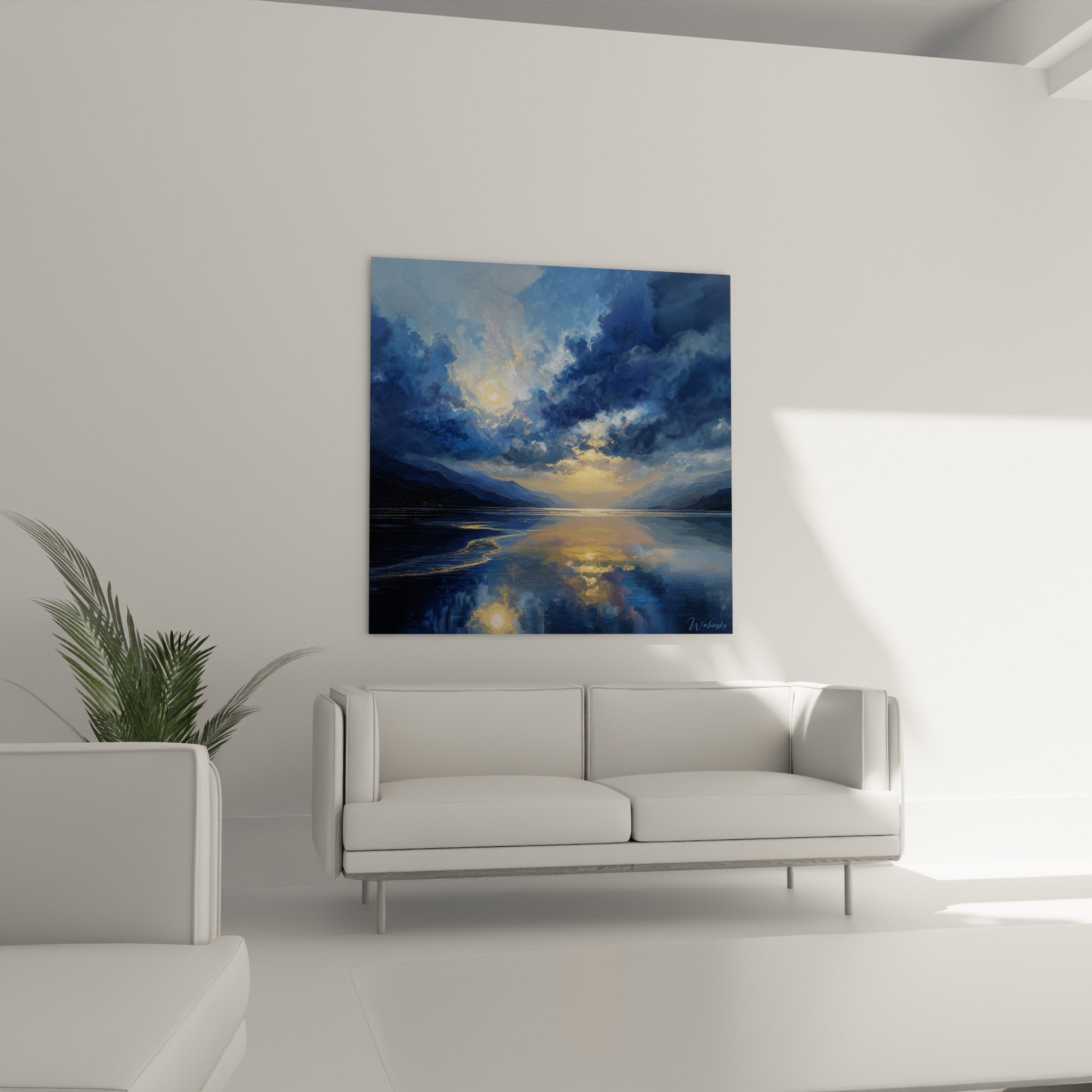 Detail nuages orageux dores texture peinture lac reflets feng shui nord eau