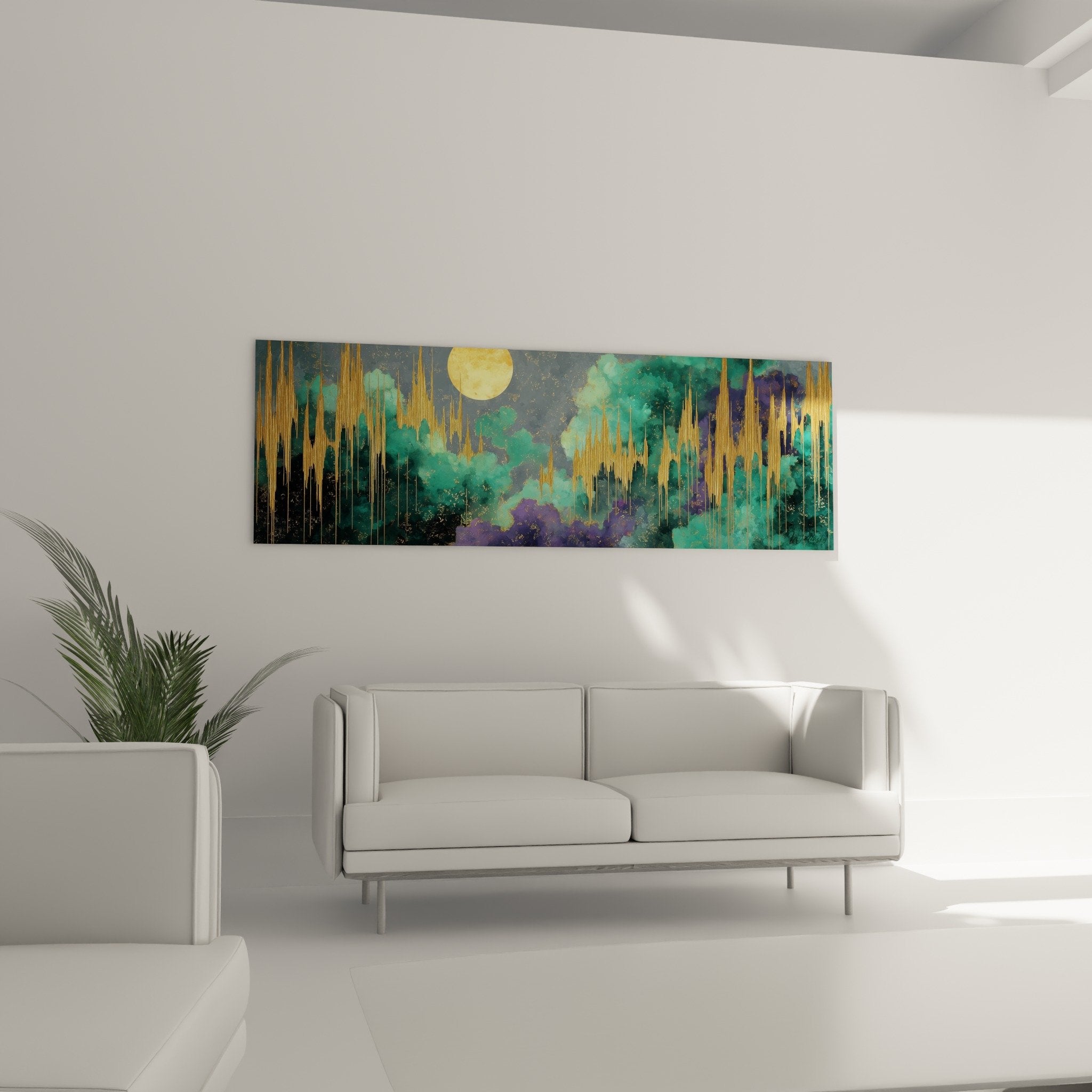 Turquoise and purple cloud details with golden reflections feng shui southeast wood texture wall art