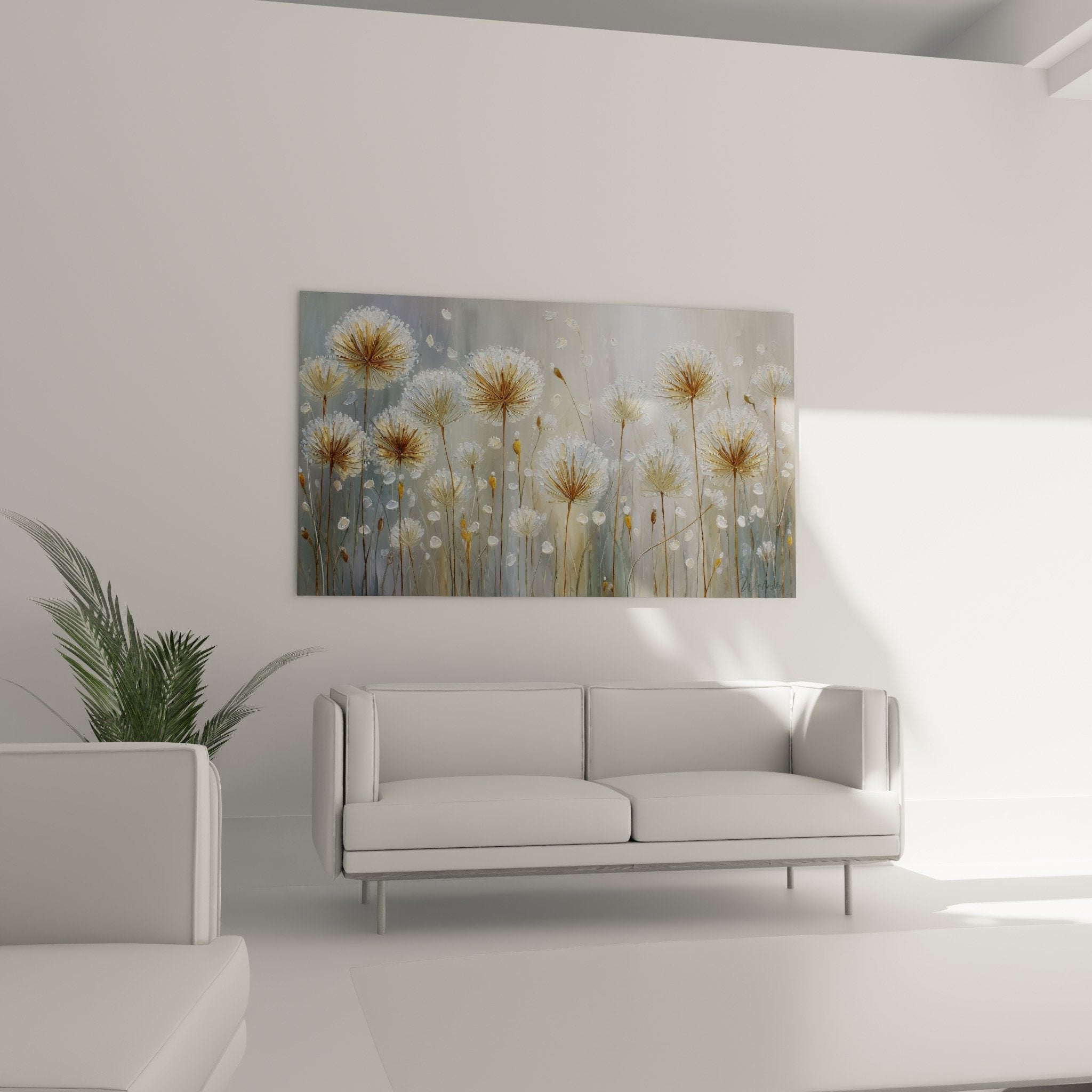Detail of umbel grasses with pearlescent and golden reflections with floating petals misty effect