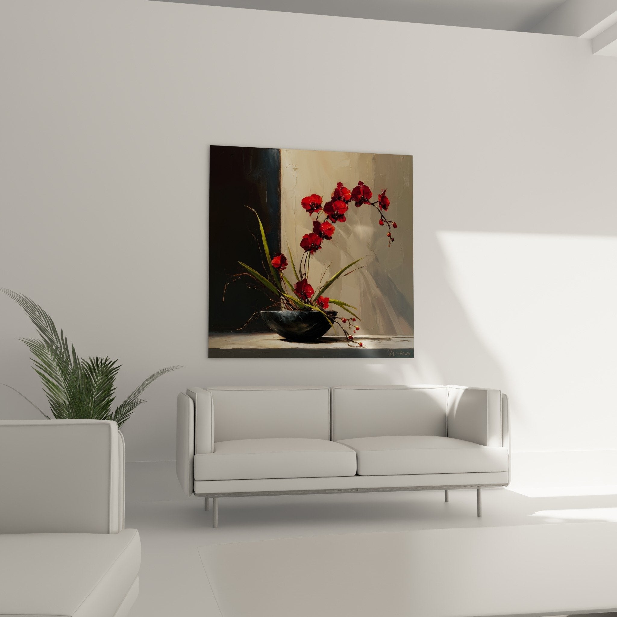 Red orchid detail burgundy petals ikebana composition elegant refined flowers