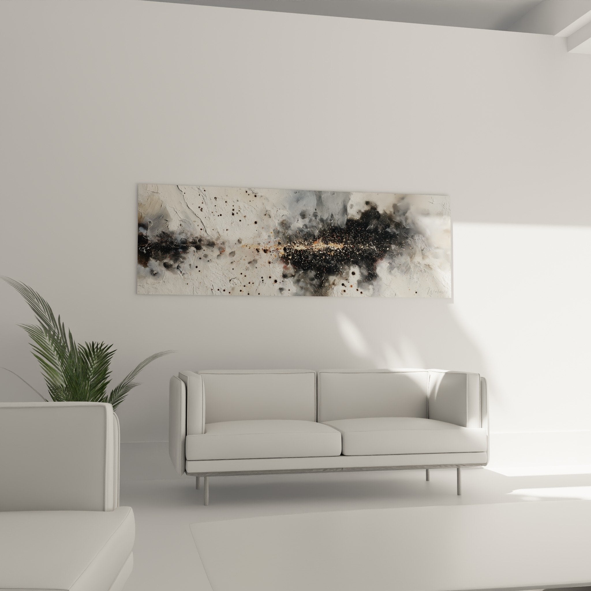 Detail rapproche peinture abstraite noire eclaboussures dorées textures materiques feng shui metal