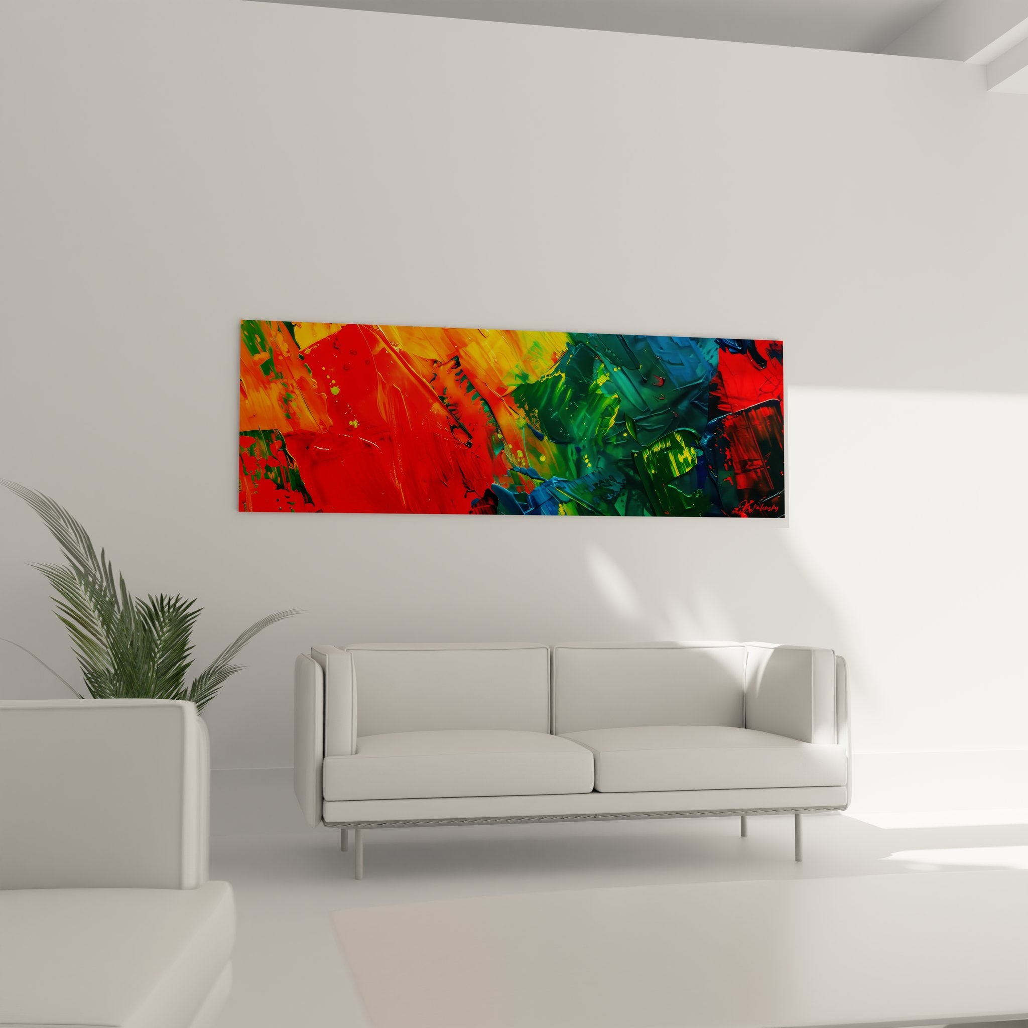 Détail gros plan tableau explosion couleurs pinceau expressif peinture abstraite multicolore