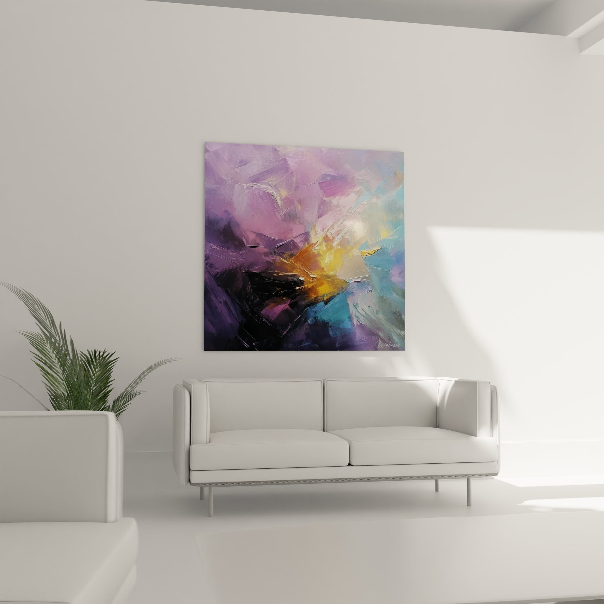 Détail rapproché peinture abstraite explosion couleurs, texture coups pinceau art contemporain