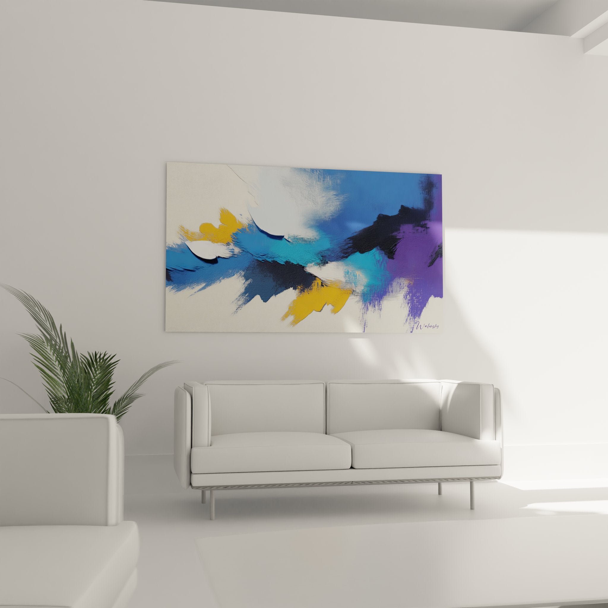 Détail gros plan peinture abstraite moderne textures couleurs vibrantes bleu violet doré