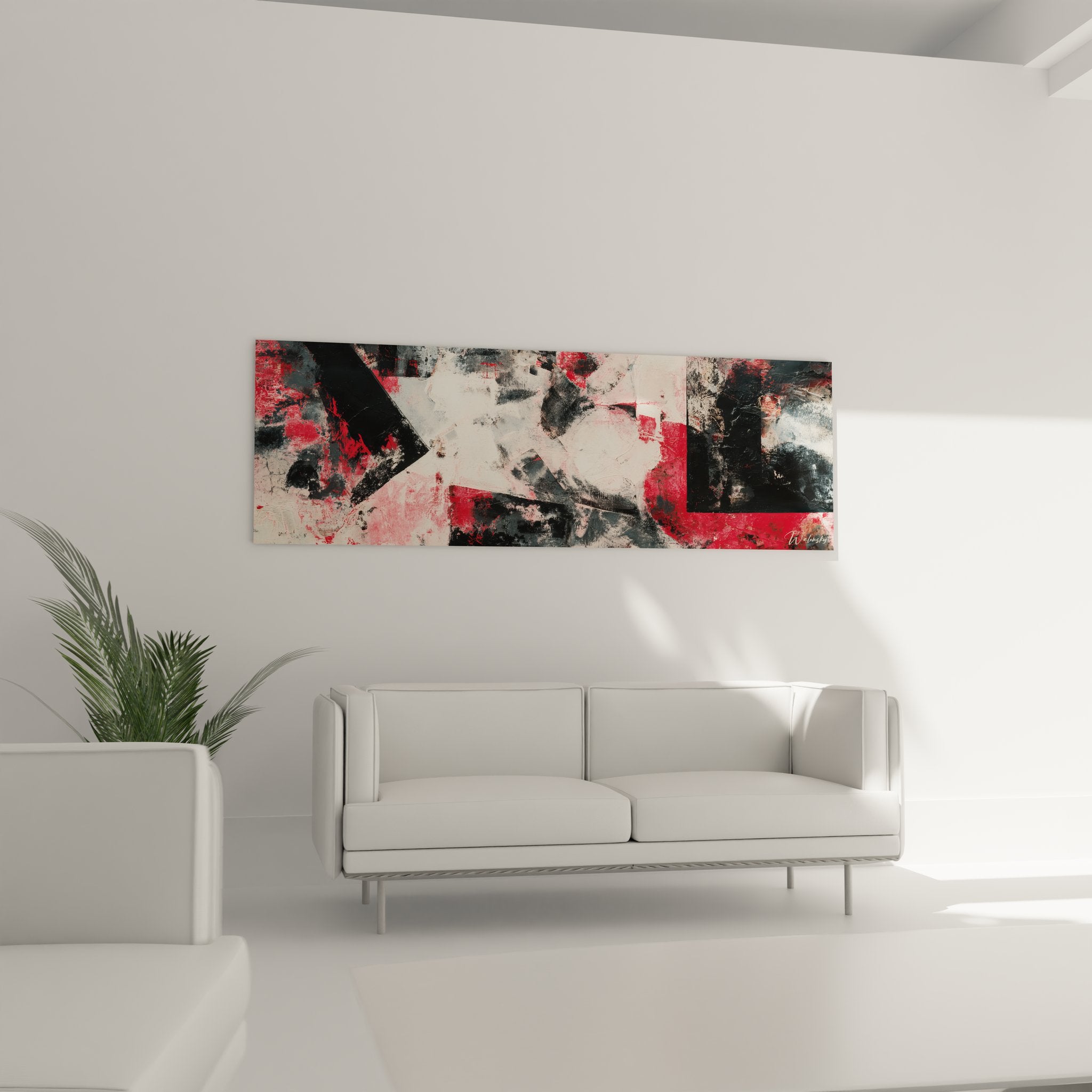 Détail rapproché peinture abstraite rouge noir montrant textures et formes géométriques artistiques