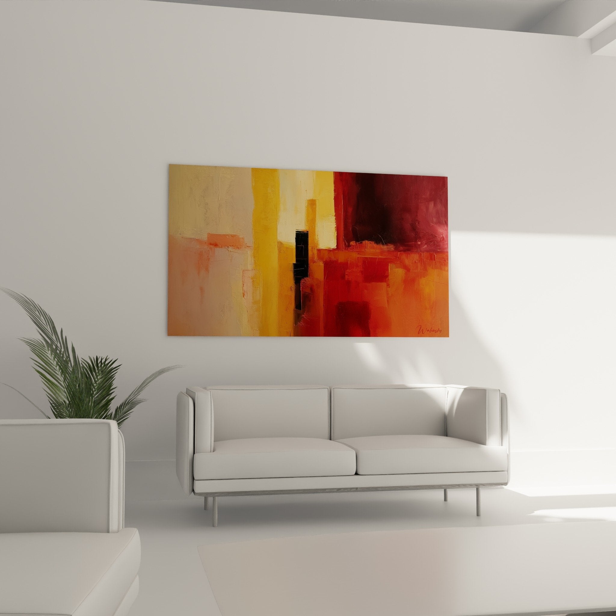 Abstract painting detail thick impasto red orange yellow strokes modern texture feng shui south fire