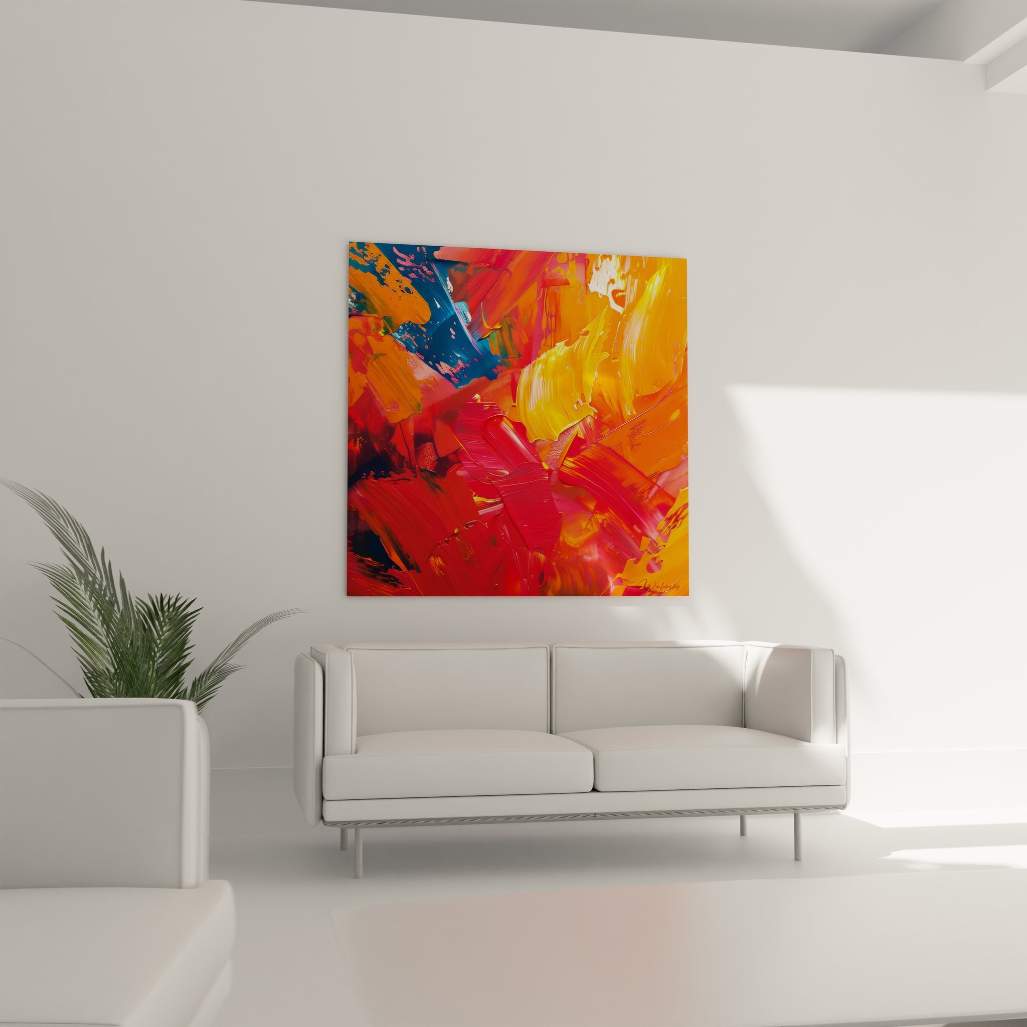 Détail peinture abstraite texture empâtement couleurs chaudes coups pinceau expressifs