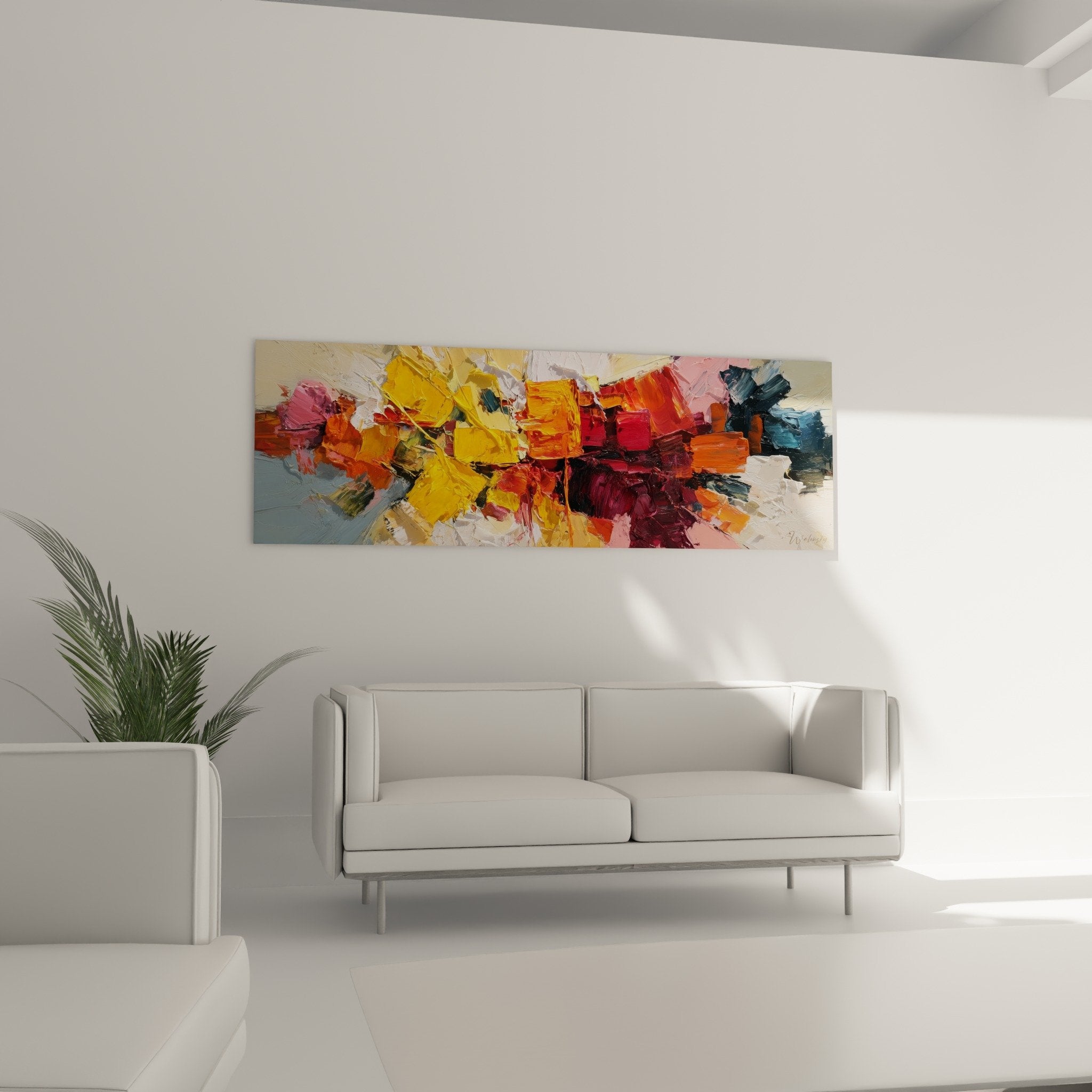 Detail peinture abstraite texture epaisse couleurs chaudes jaune rouge orange feng shui sud feu