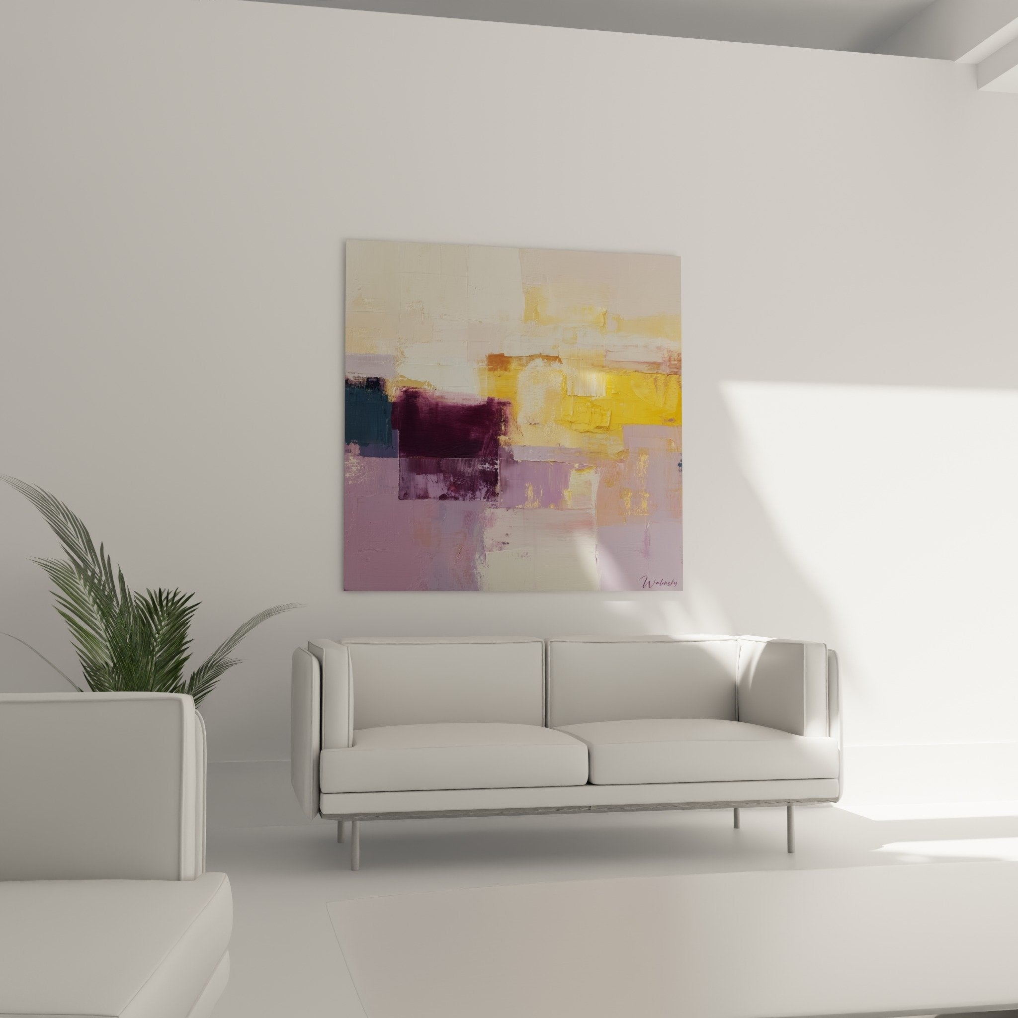 Abstract painting detail purple yellow impasto texture modern pictorial texture feng shui