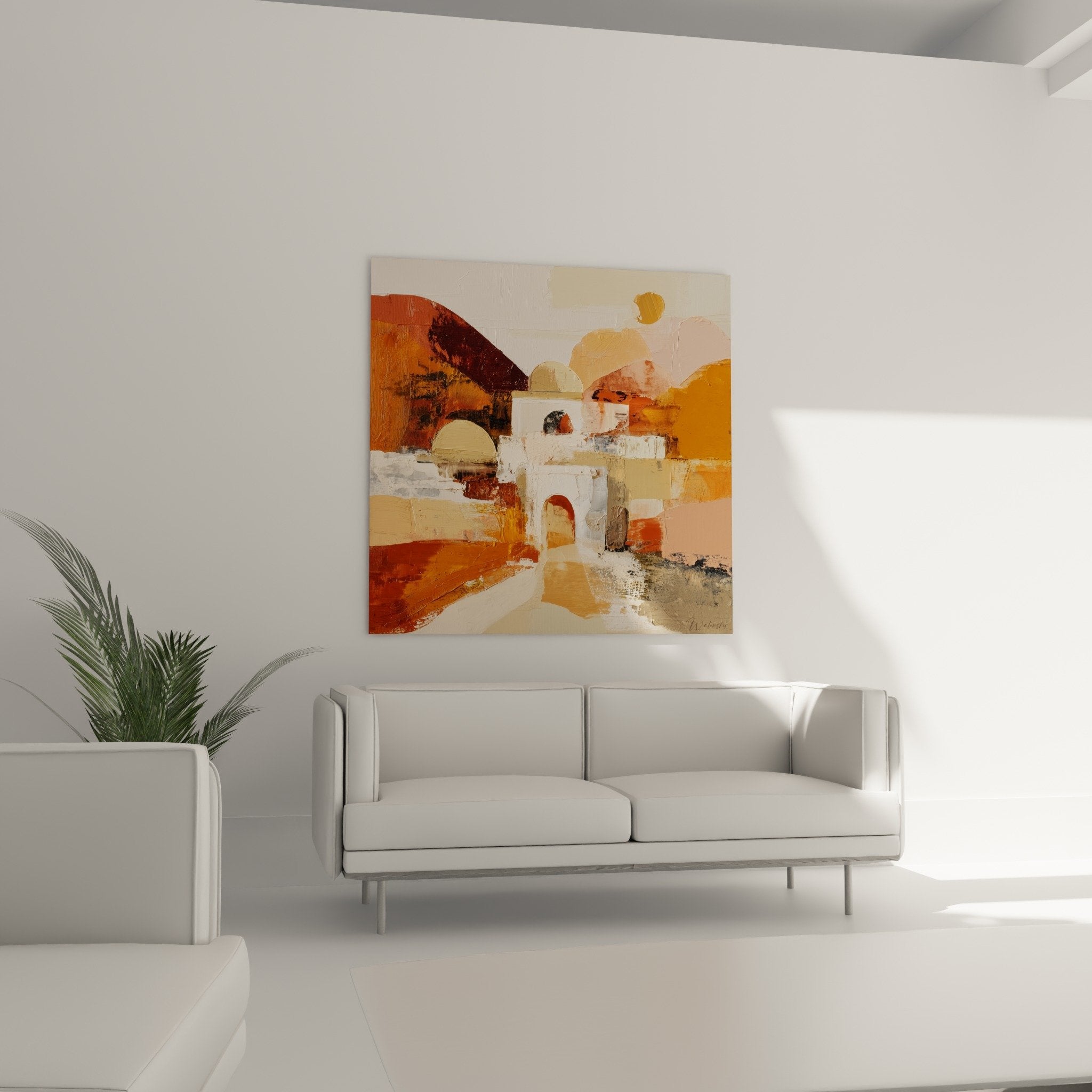 Detail peinture architecture arches ocre empâtements texture relief tons terre cuite