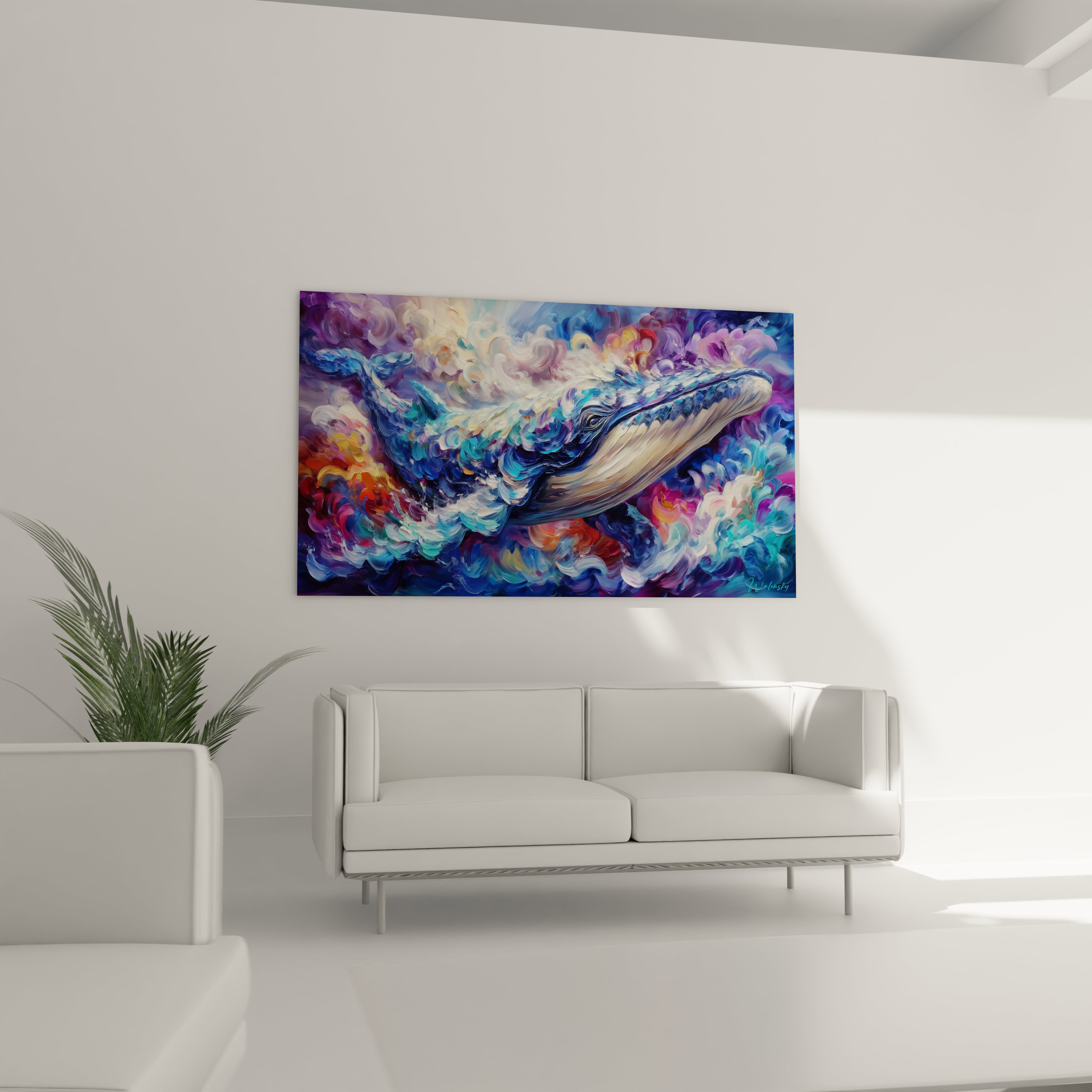 Détail peinture baleine expressionniste - texture empâtements couleurs vives art contemporain