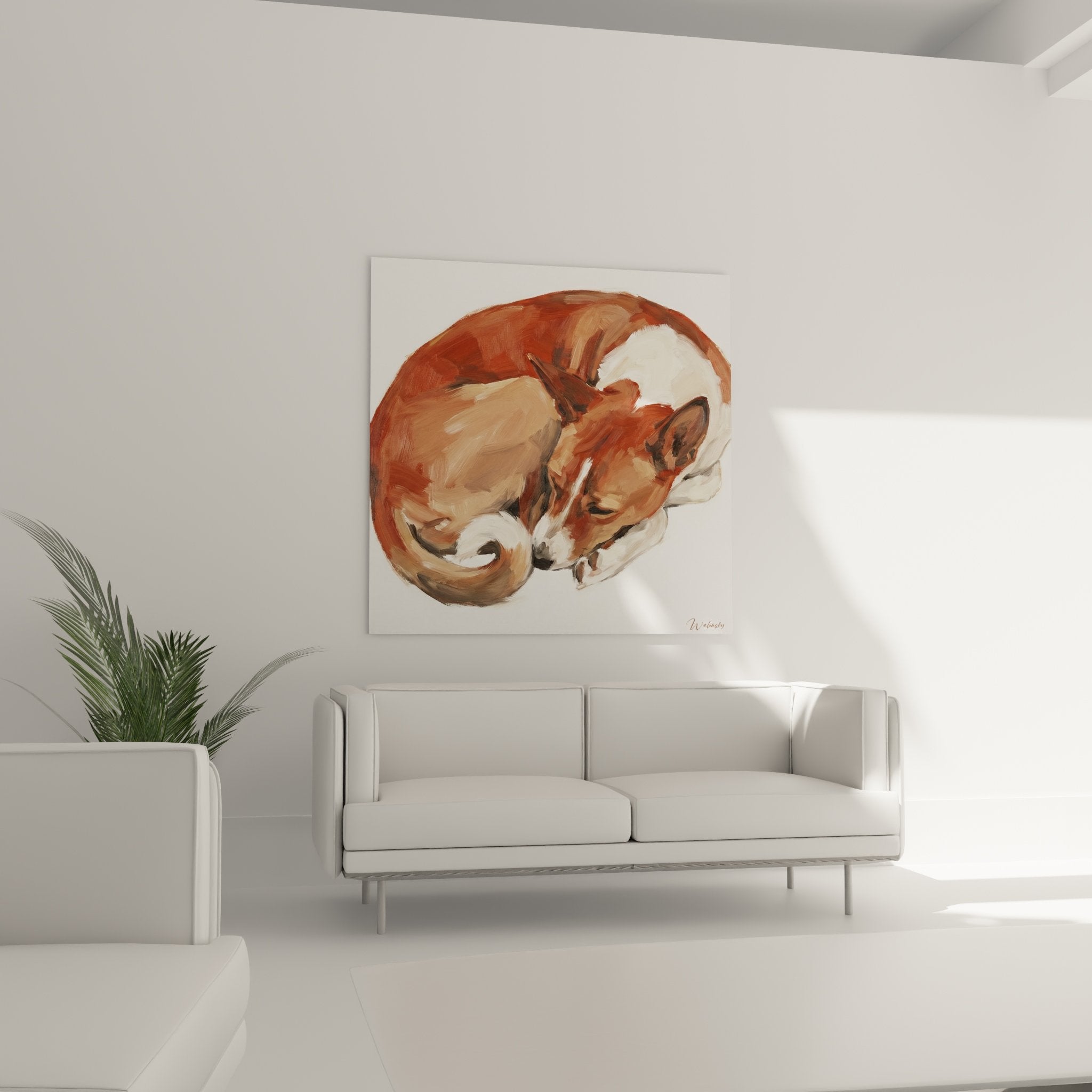 Detail peinture Basenji roux coups pinceau expressifs texture pelage tons ocre beige