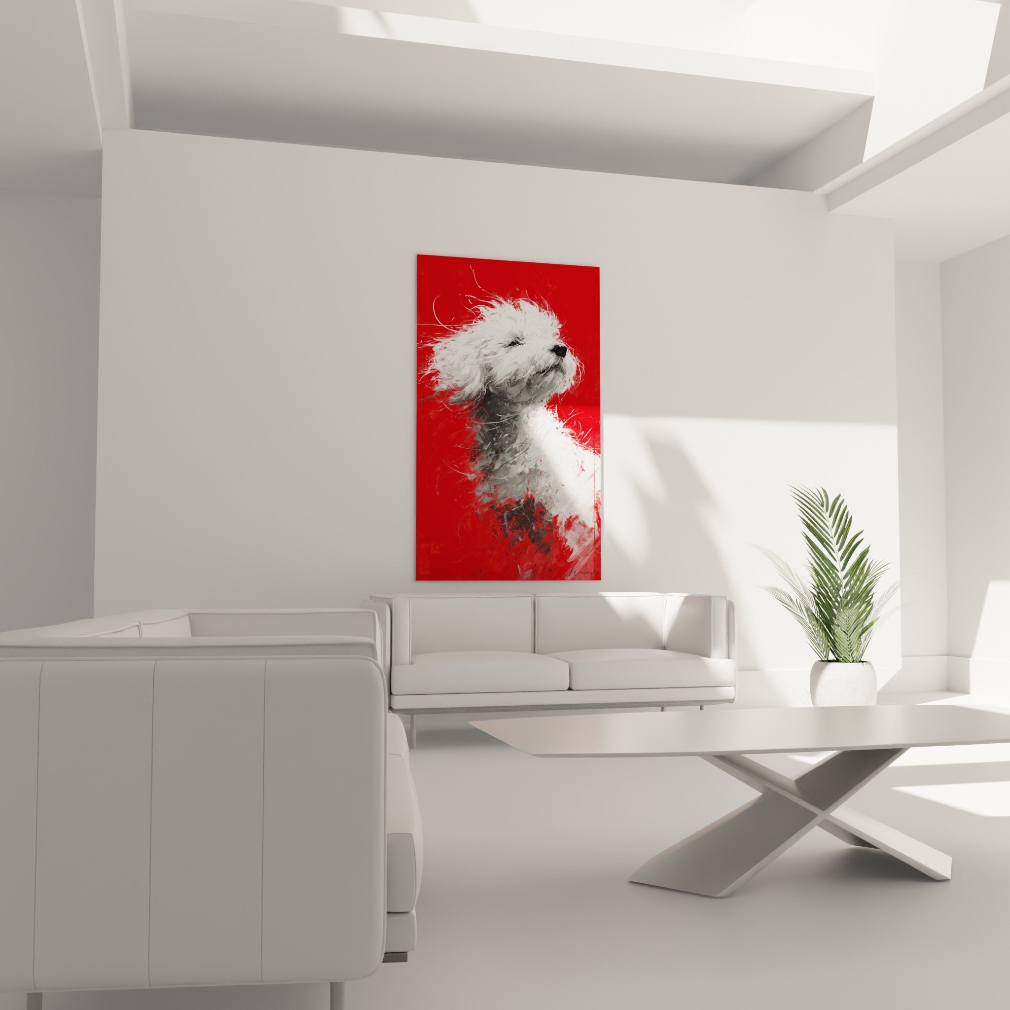 Nahaufnahme Gemälde Bichon Frise expressionistische Technik weiße Haare künstlerische Textur